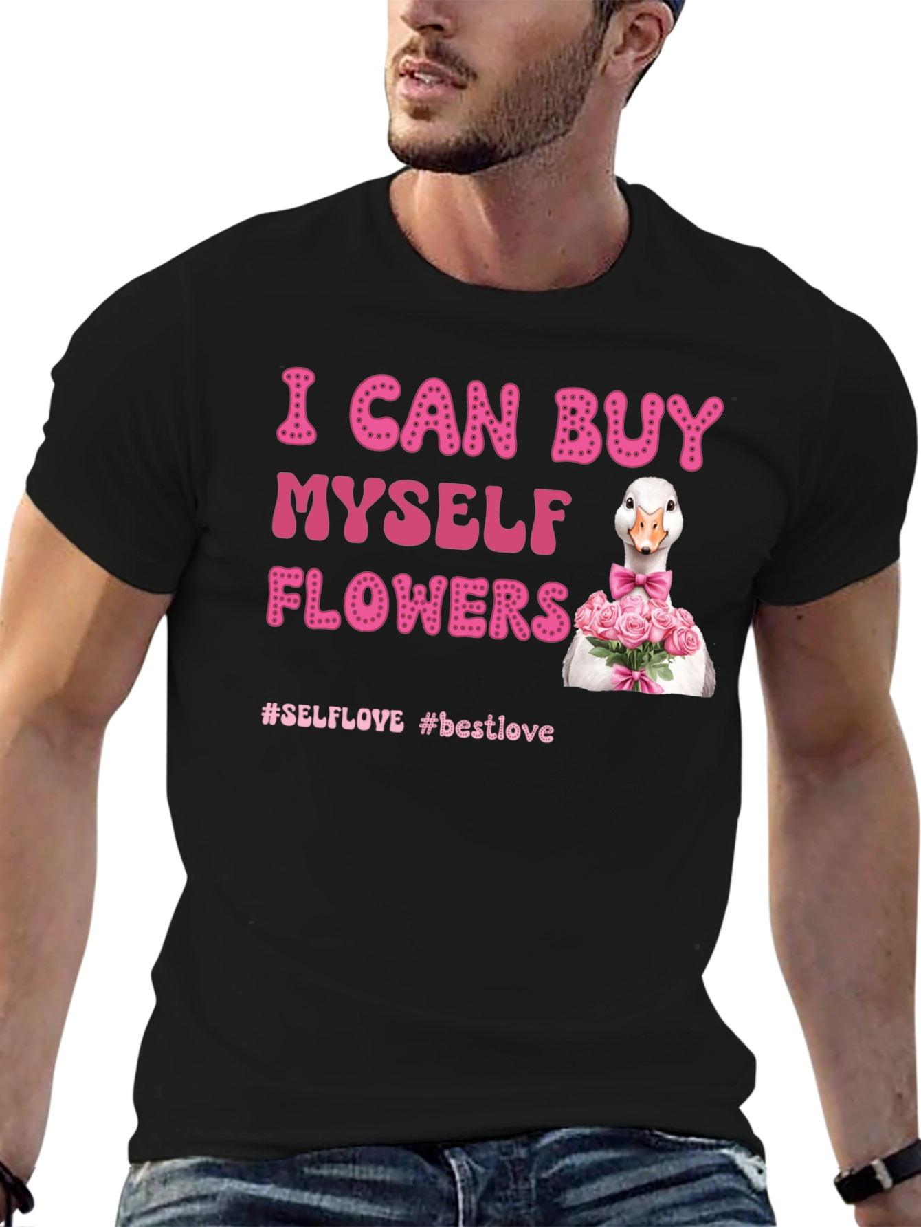 Black I Can Buy Myself Flowers Goose T-Shirt view 6