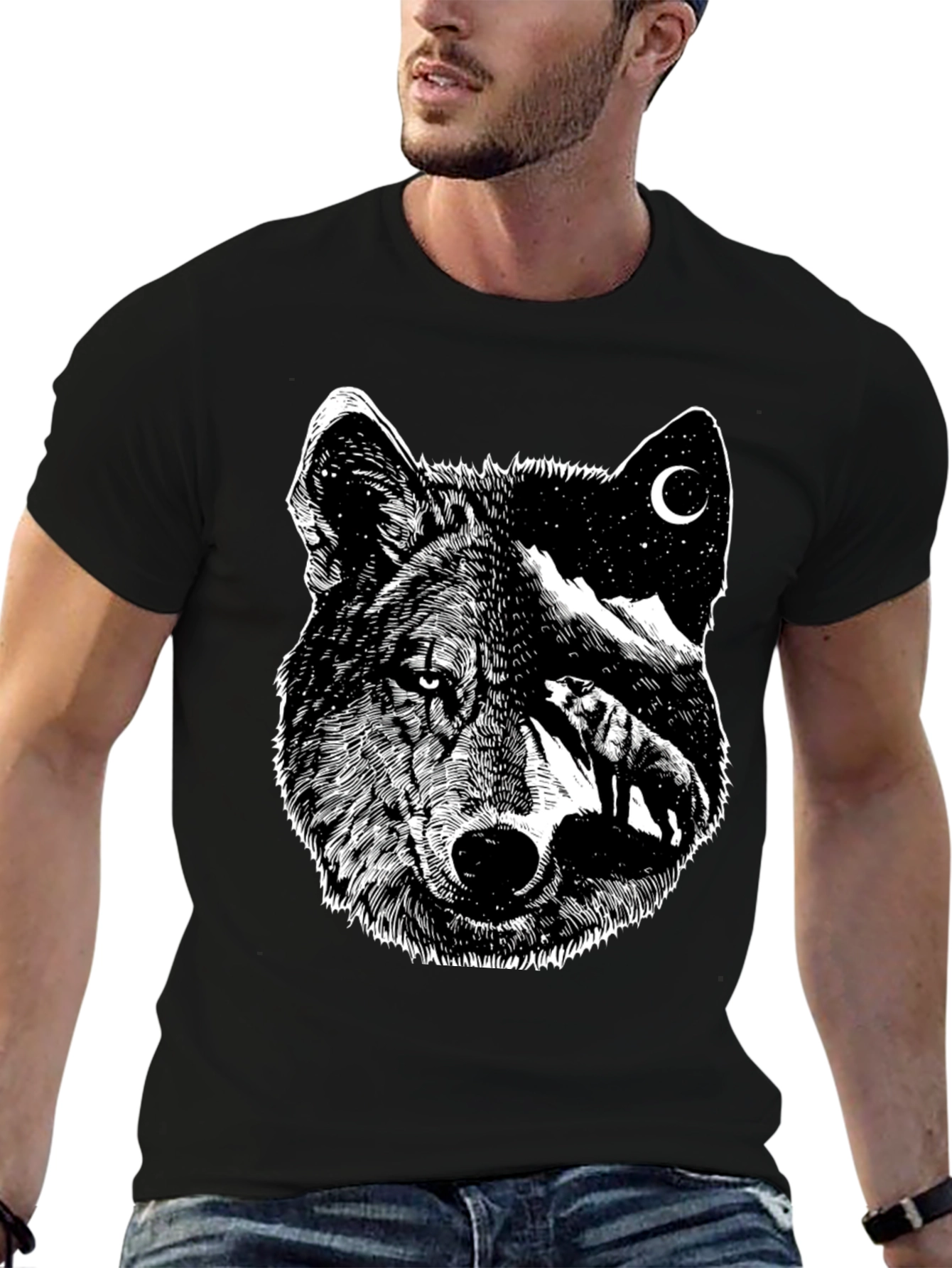 Black Wolf Moon Graphic Tee - Black view 6