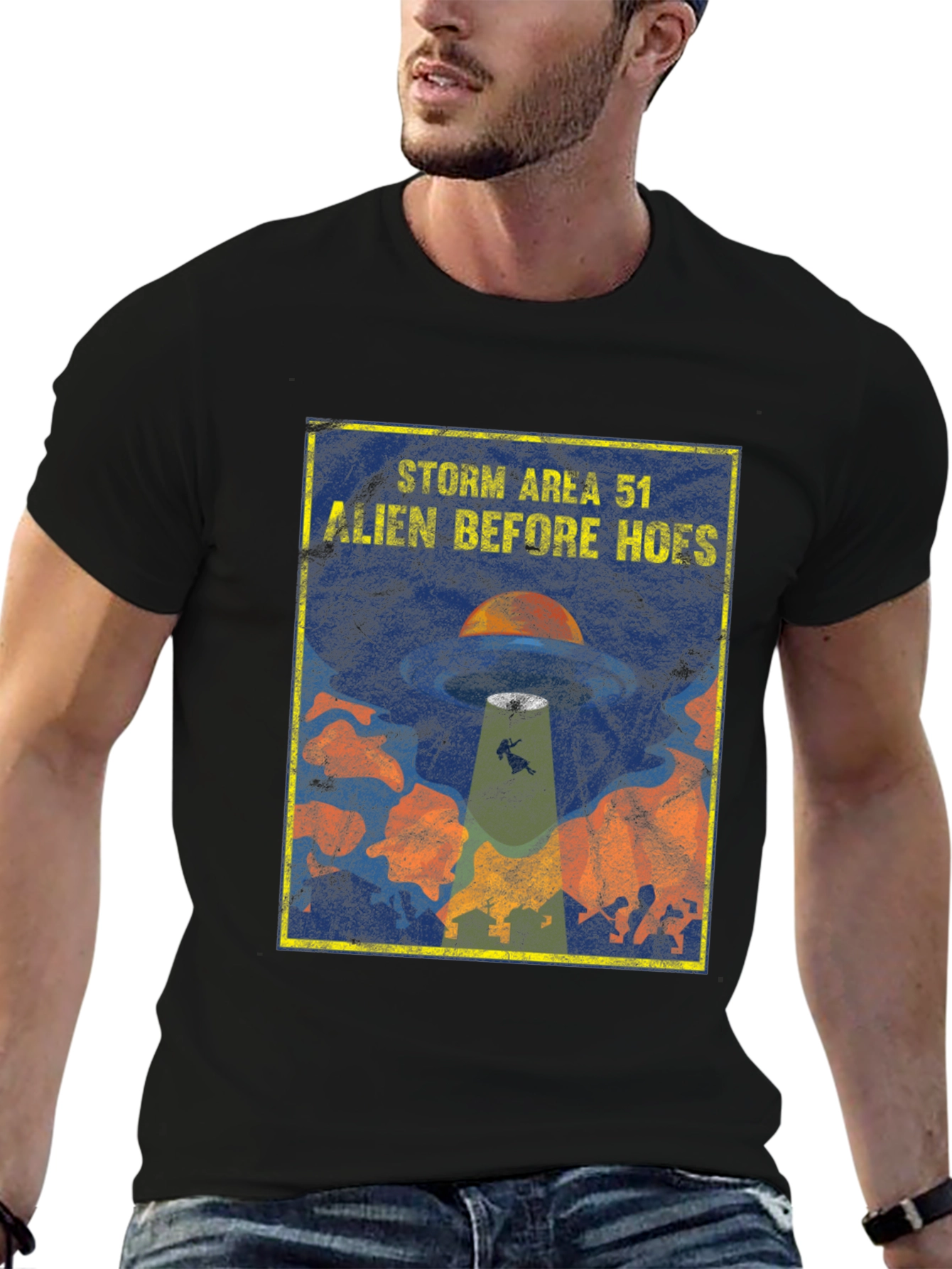 Black Storm Area 51 Alien Before Hoes Graphic T-Shirt view 6