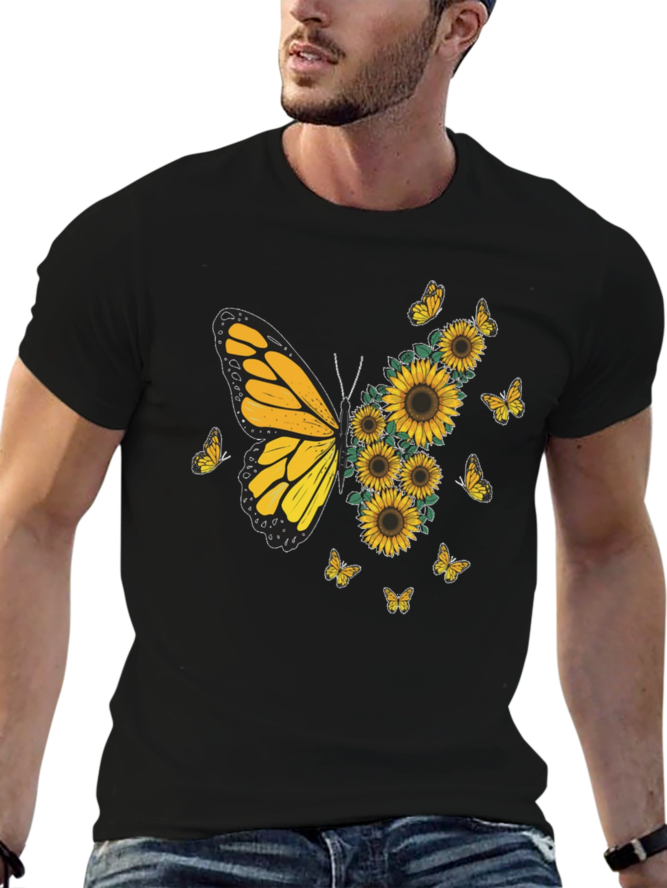 Black Butterfly Sunflower Graphic Tee - Black view 6