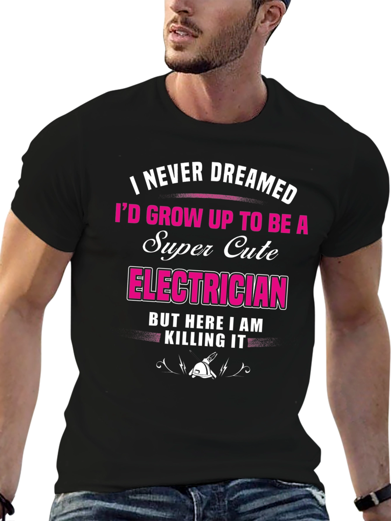 Black Super Cute Electrician Graphic T-Shirt view 6