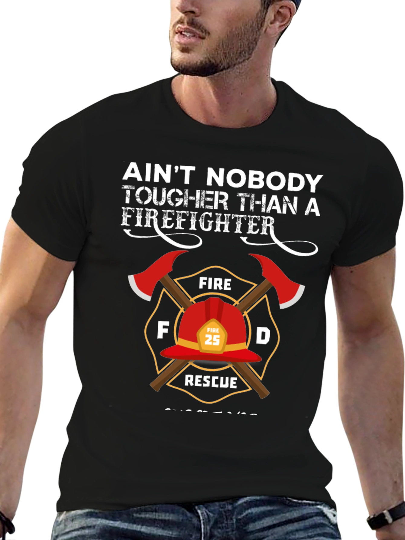 Black Firefighter T-Shirt - Tougher Than a Firefighter Tee view 6