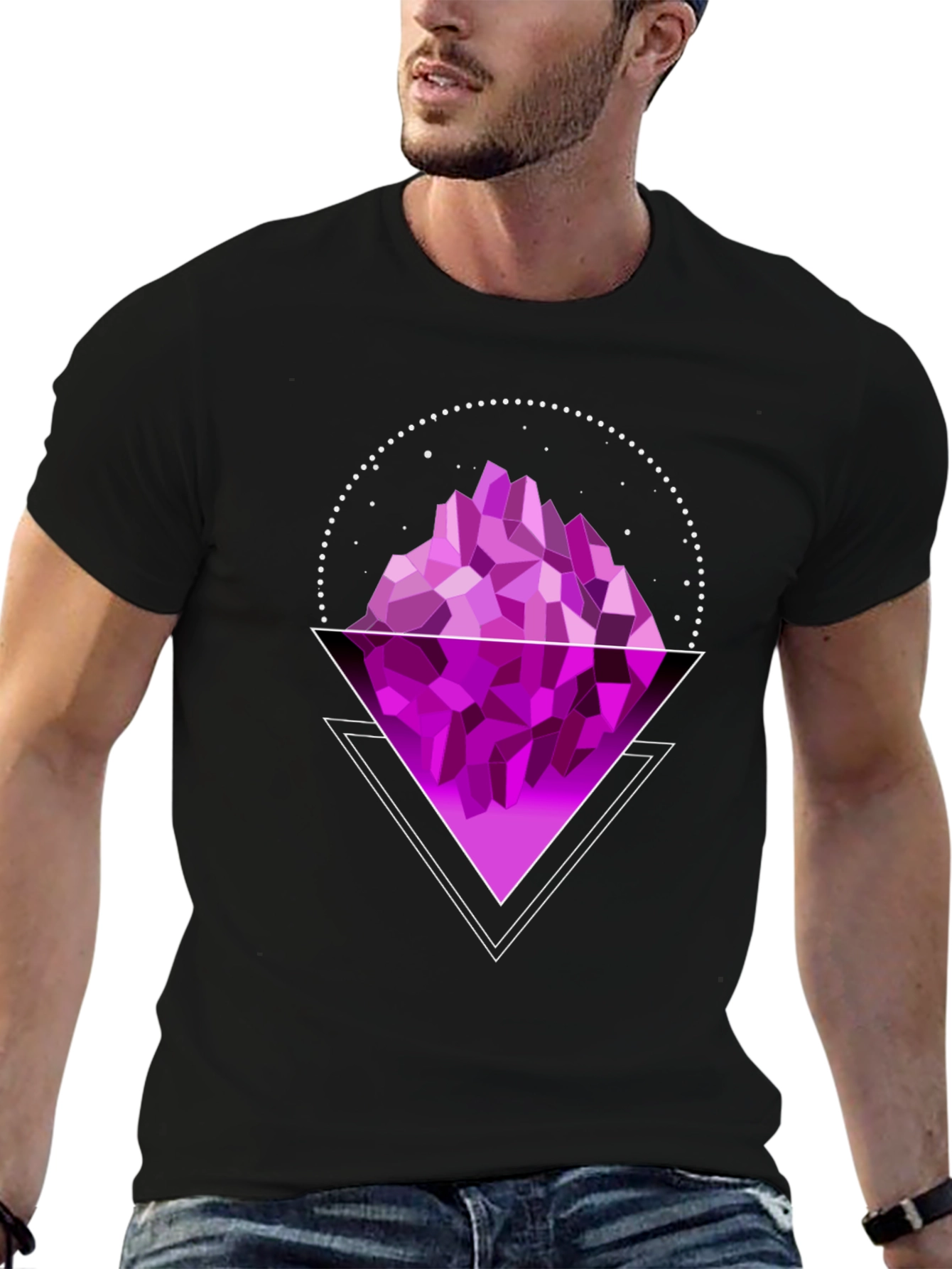 Black Geometric Purple Mountain Graphic T-Shirt view 6
