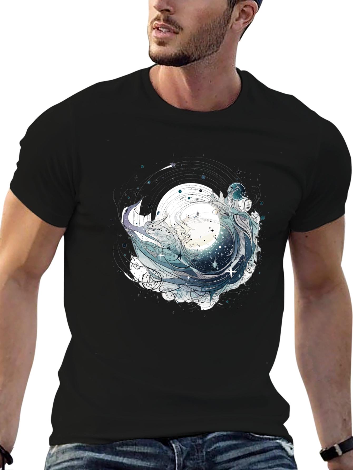 Black Celestial Wave Graphic Tee - Black view 6