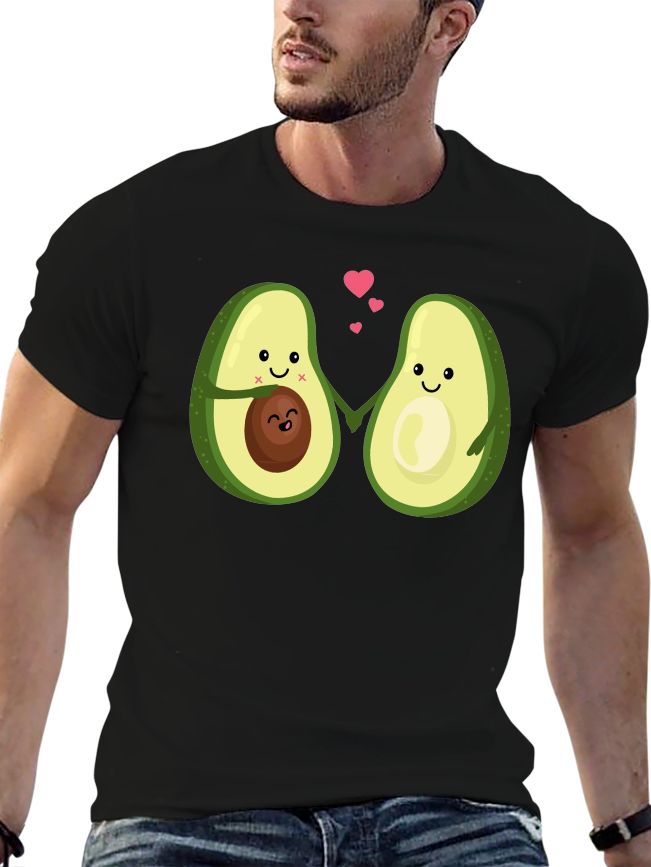 Black Cute Avocado Couple Black T-Shirt view 6