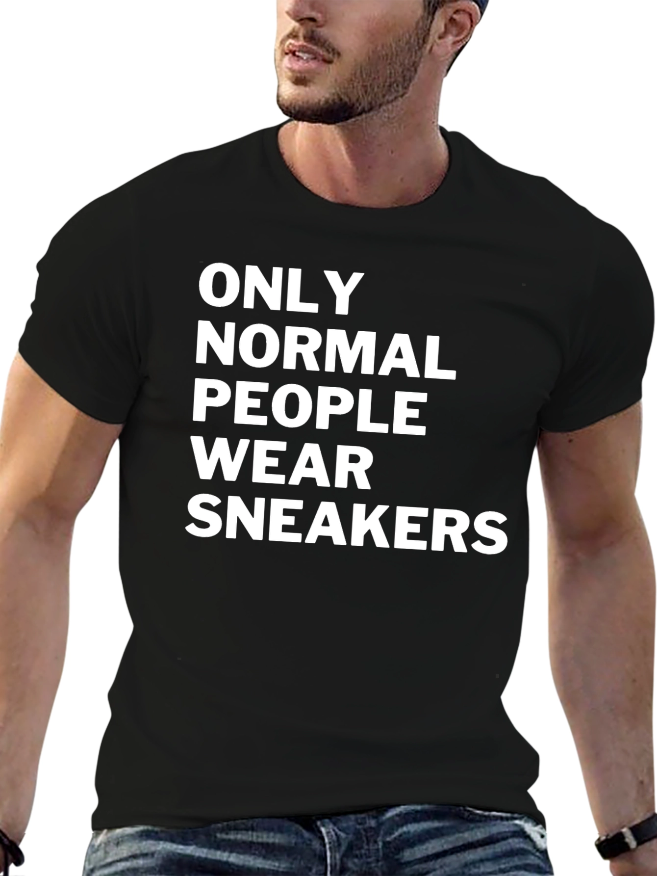 Black Only Normal People Wear Sneakers Black T-Shirt view 6