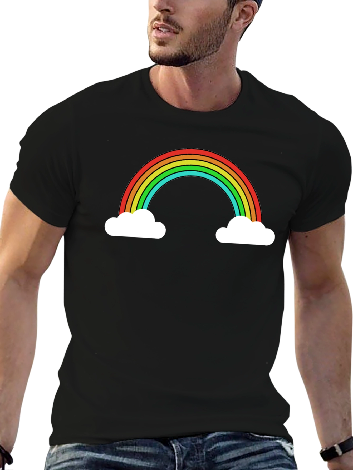 Black Rainbow Cloud Graphic Tee - Black Casual T-Shirt view 6