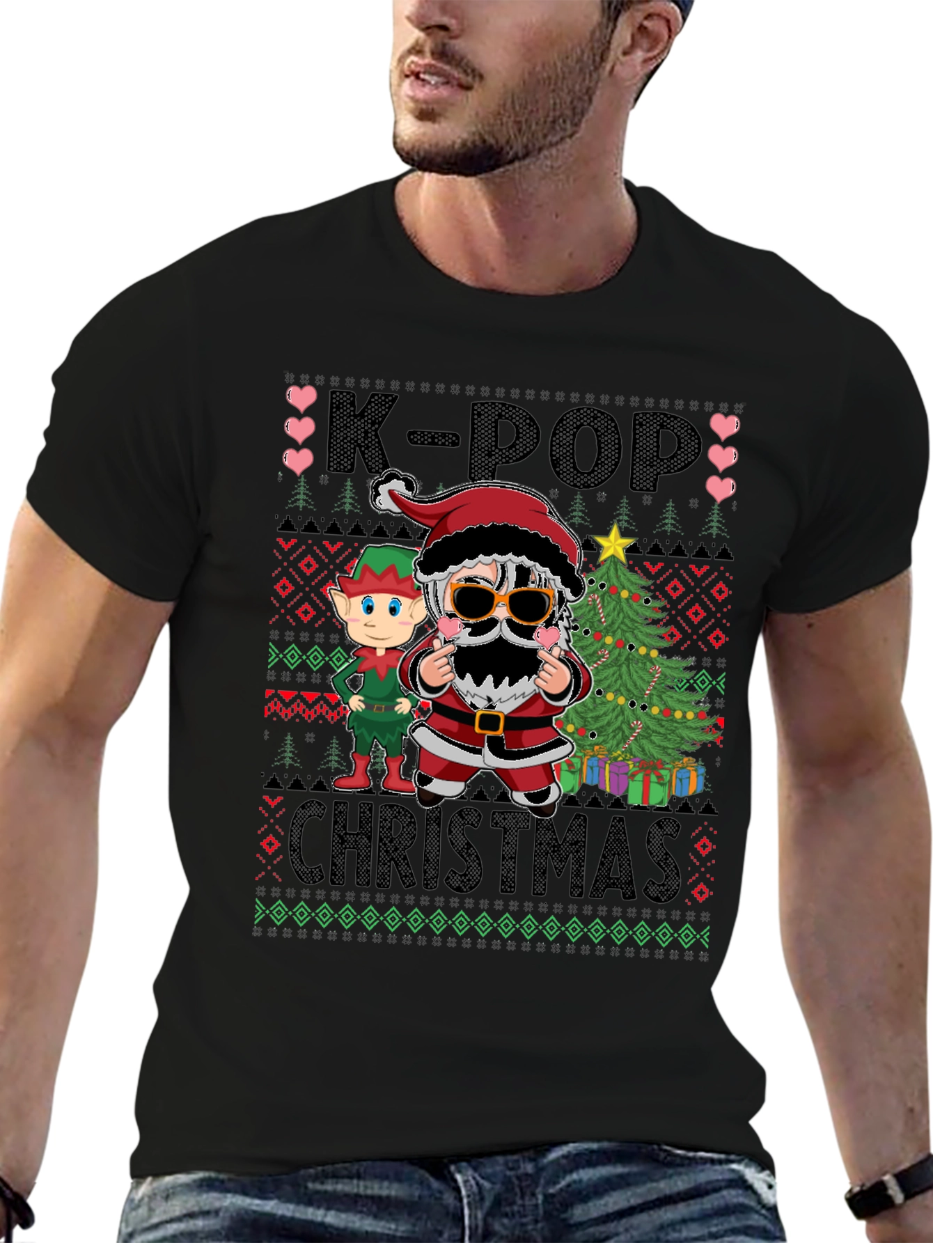 Black K-Pop Christmas T-Shirt view 6