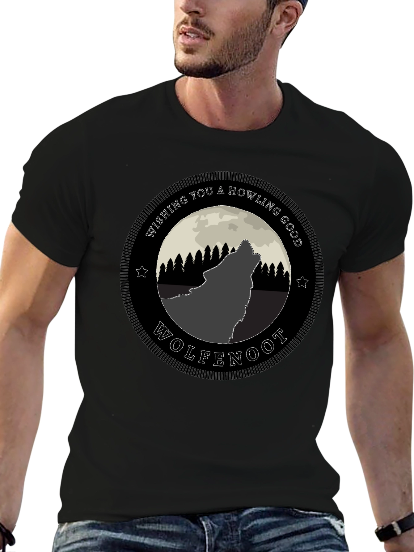 Black Wolfenoot Howling Good T-Shirt view 6