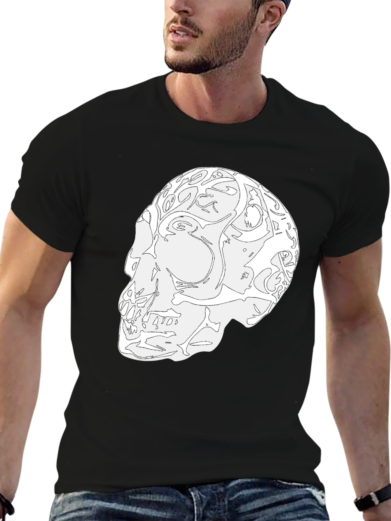 Black Skull Graphic Black T-Shirt - Unique Artistic Design view 6