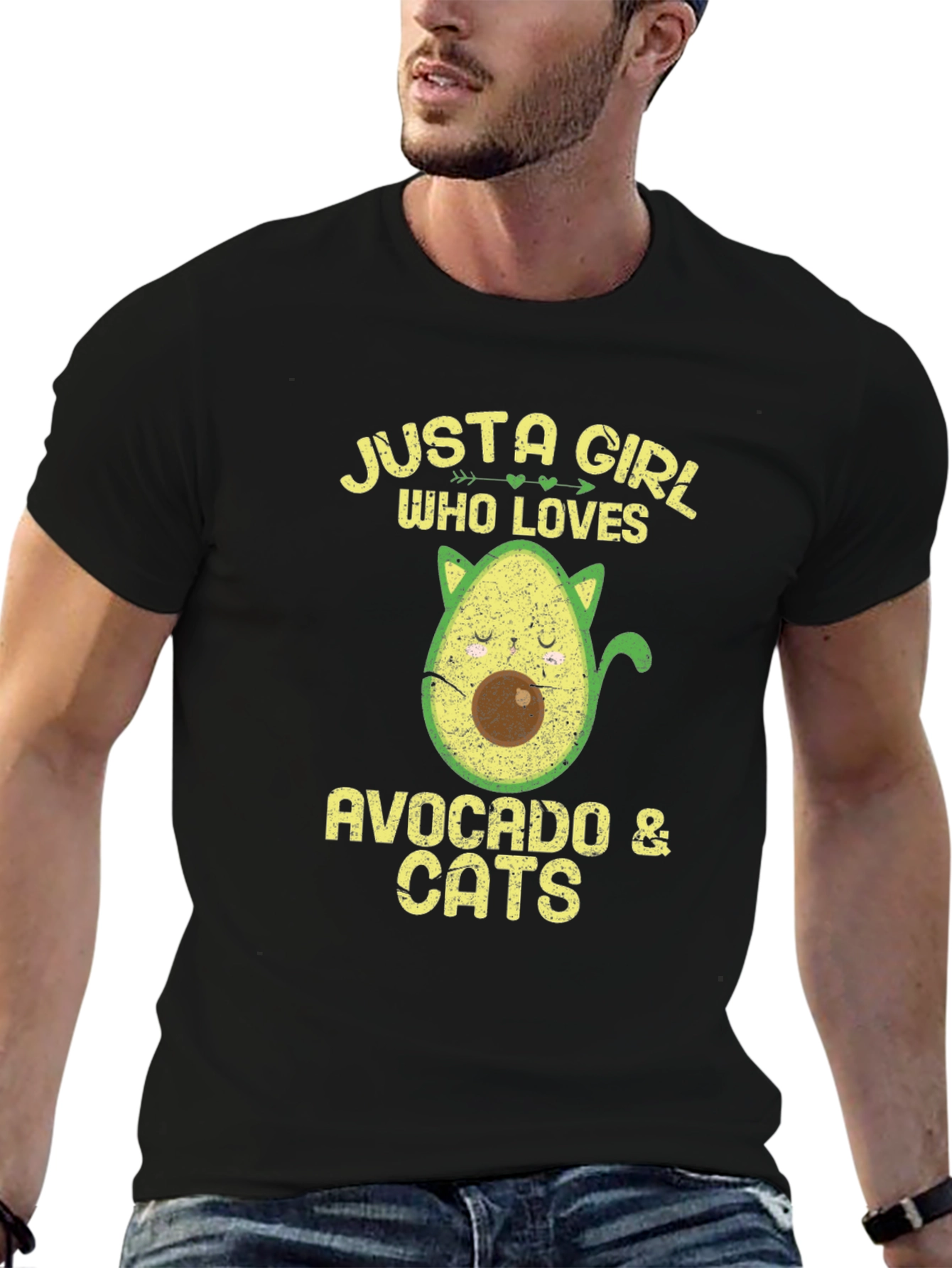 Black Avocado & Cats Graphic T-Shirt view 6
