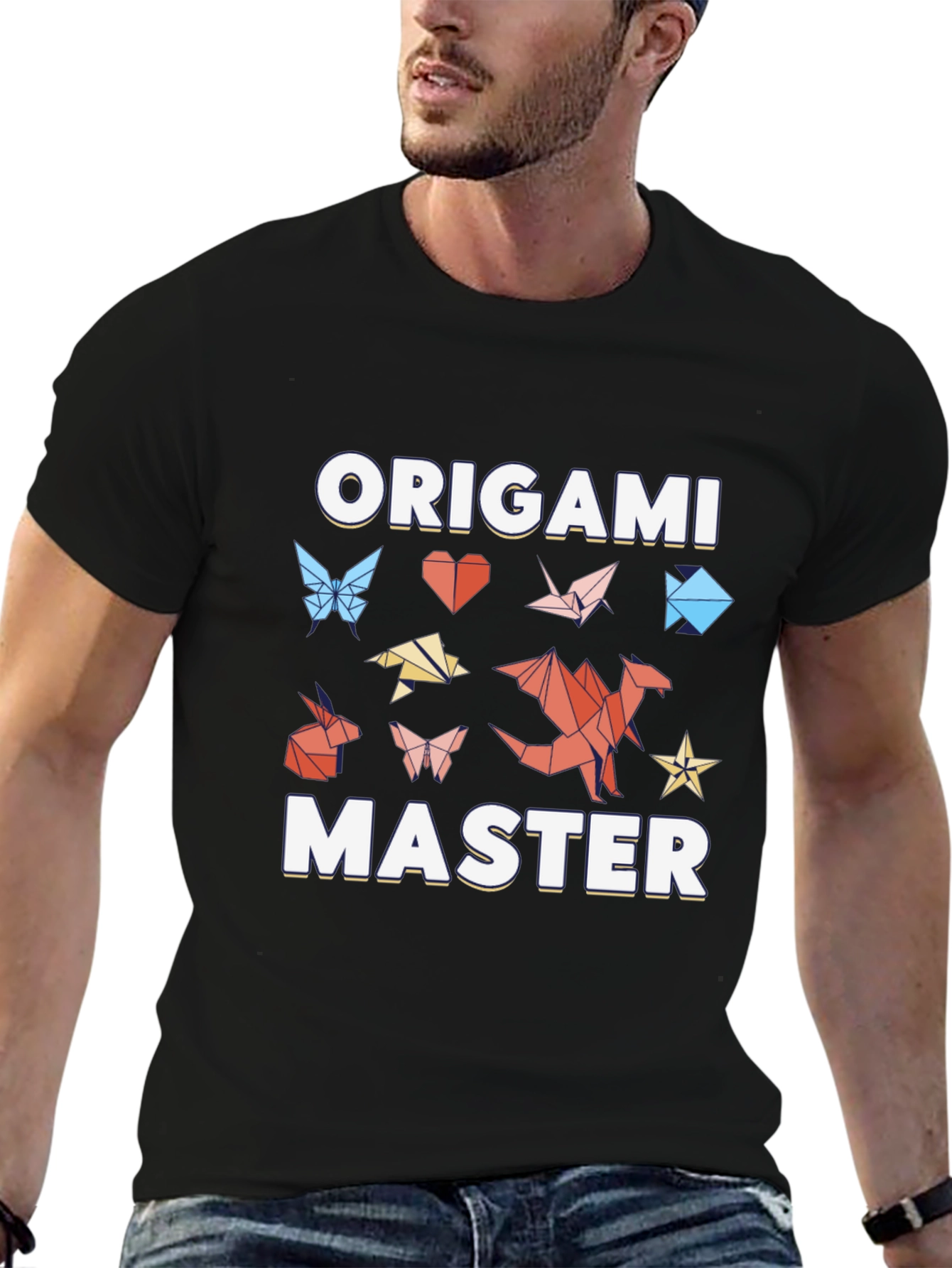 Black Origami Master T-Shirt - Unique Graphic Tee view 6