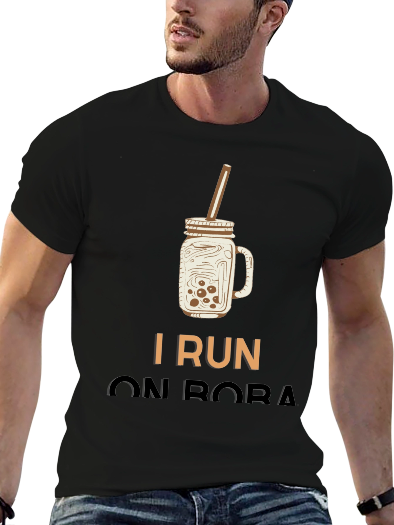 Black I Run On Boba T-Shirt view 6