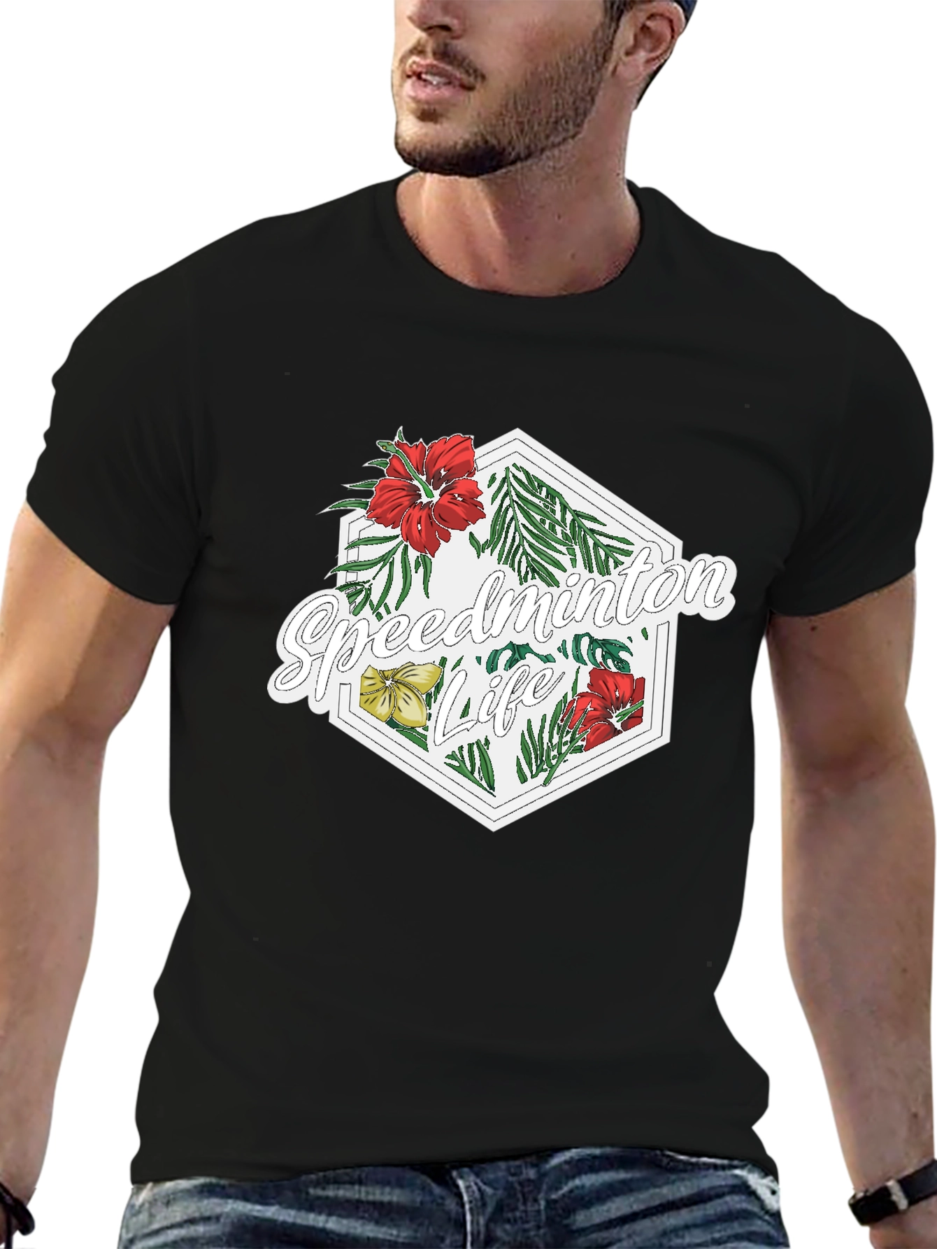 Black Speedminton Life Floral Black T-Shirt view 6