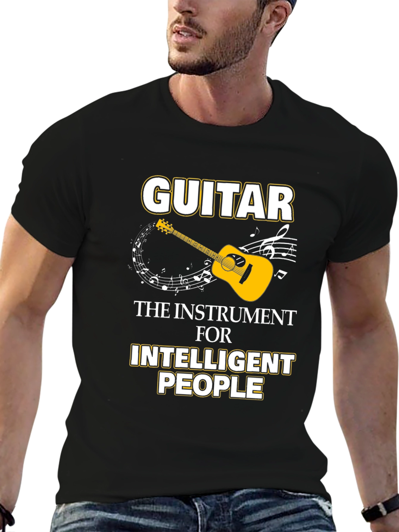 Black Guitar Intelligent People Black T-Shirt view 6