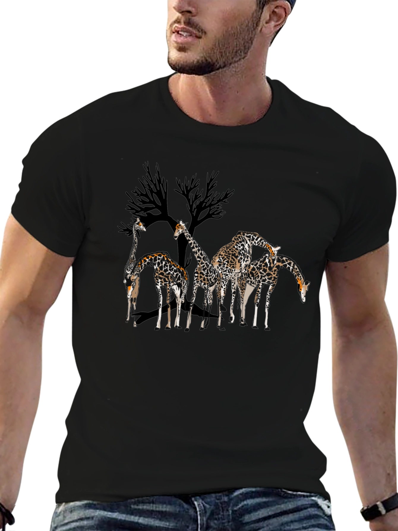Black Giraffe Family Graphic Tee - Men's Black T-Shirt view 6