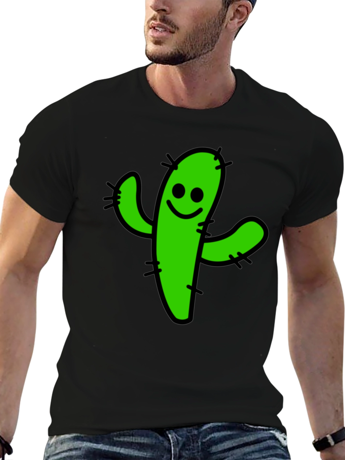 Black Funny Cactus Graphic T-Shirt - Black Cotton Tee view 6