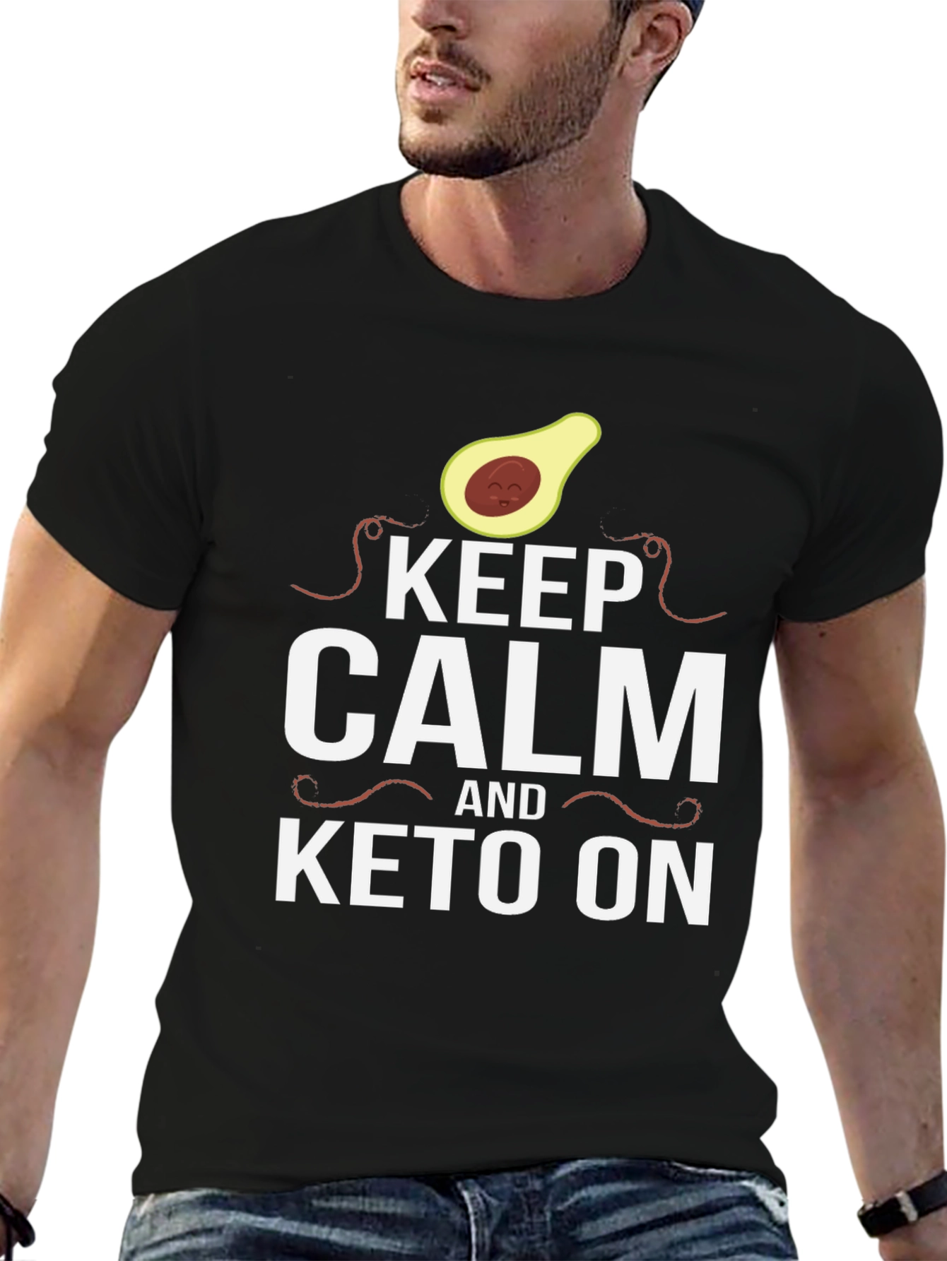 Black Keep Calm and Keto On Black T-Shirt view 6