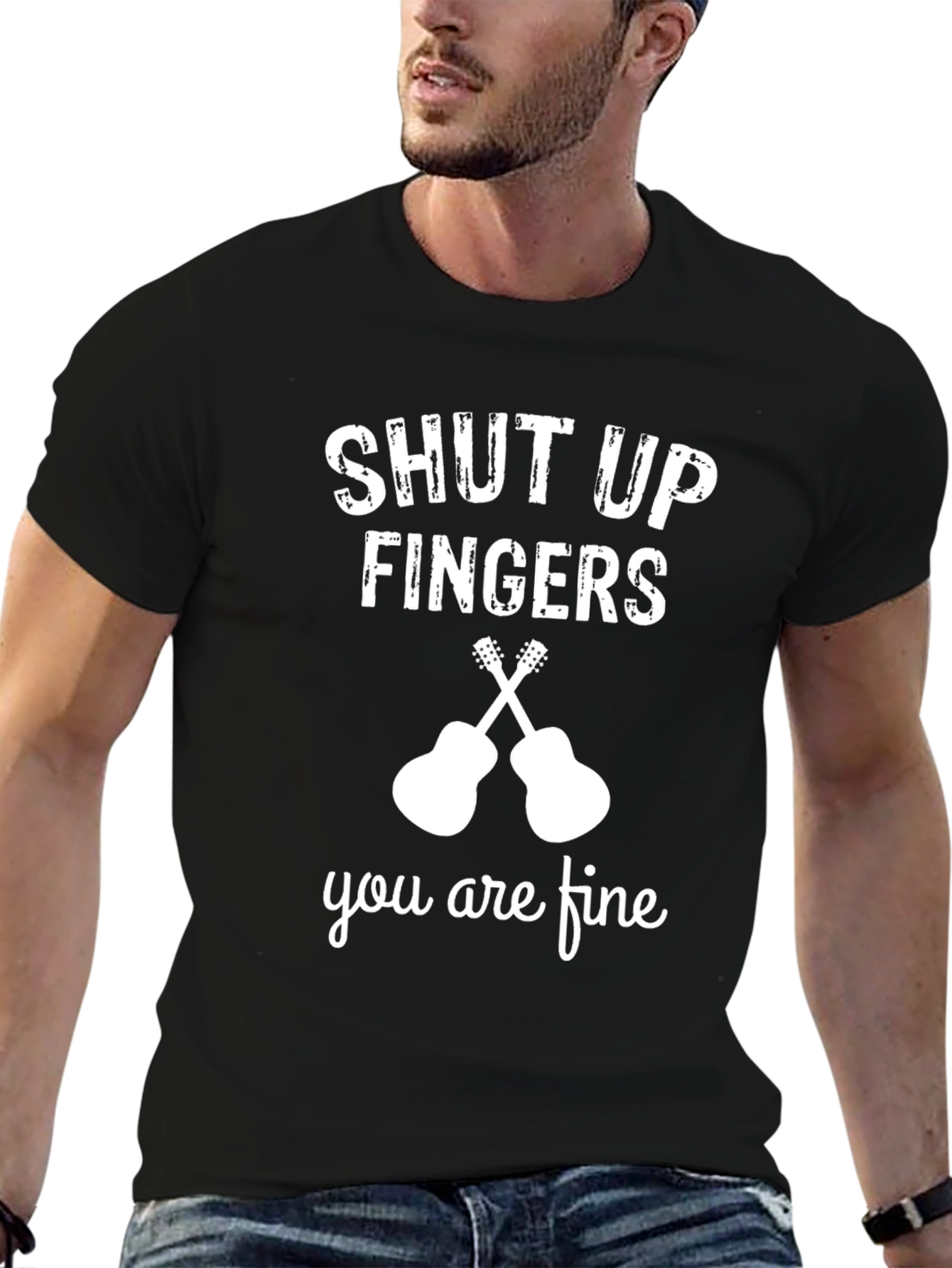 Black Shut Up Fingers T-Shirt - Guitar Player Tee view 6