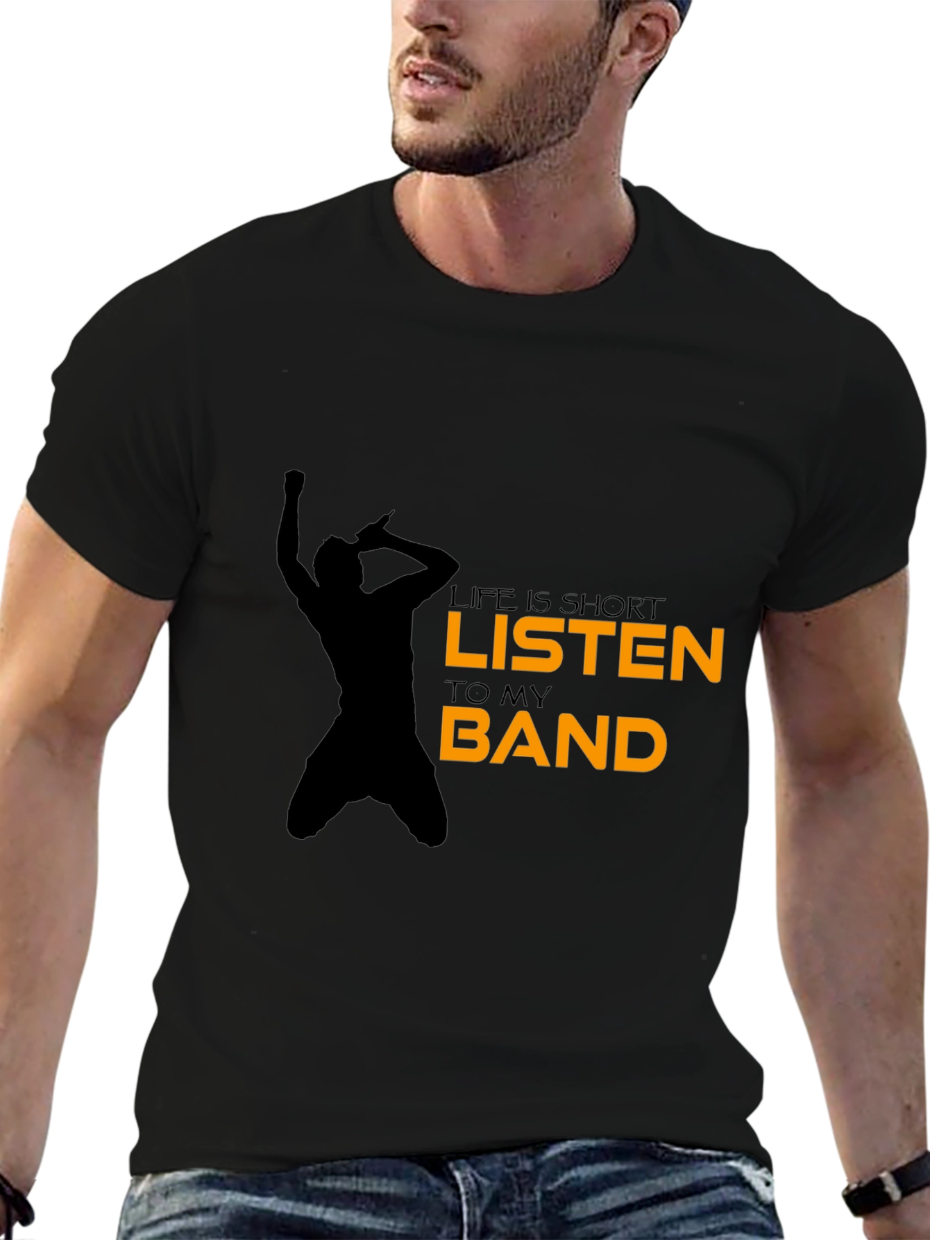 Black Life Is Short Listen to My Band Black T-Shirt view 6