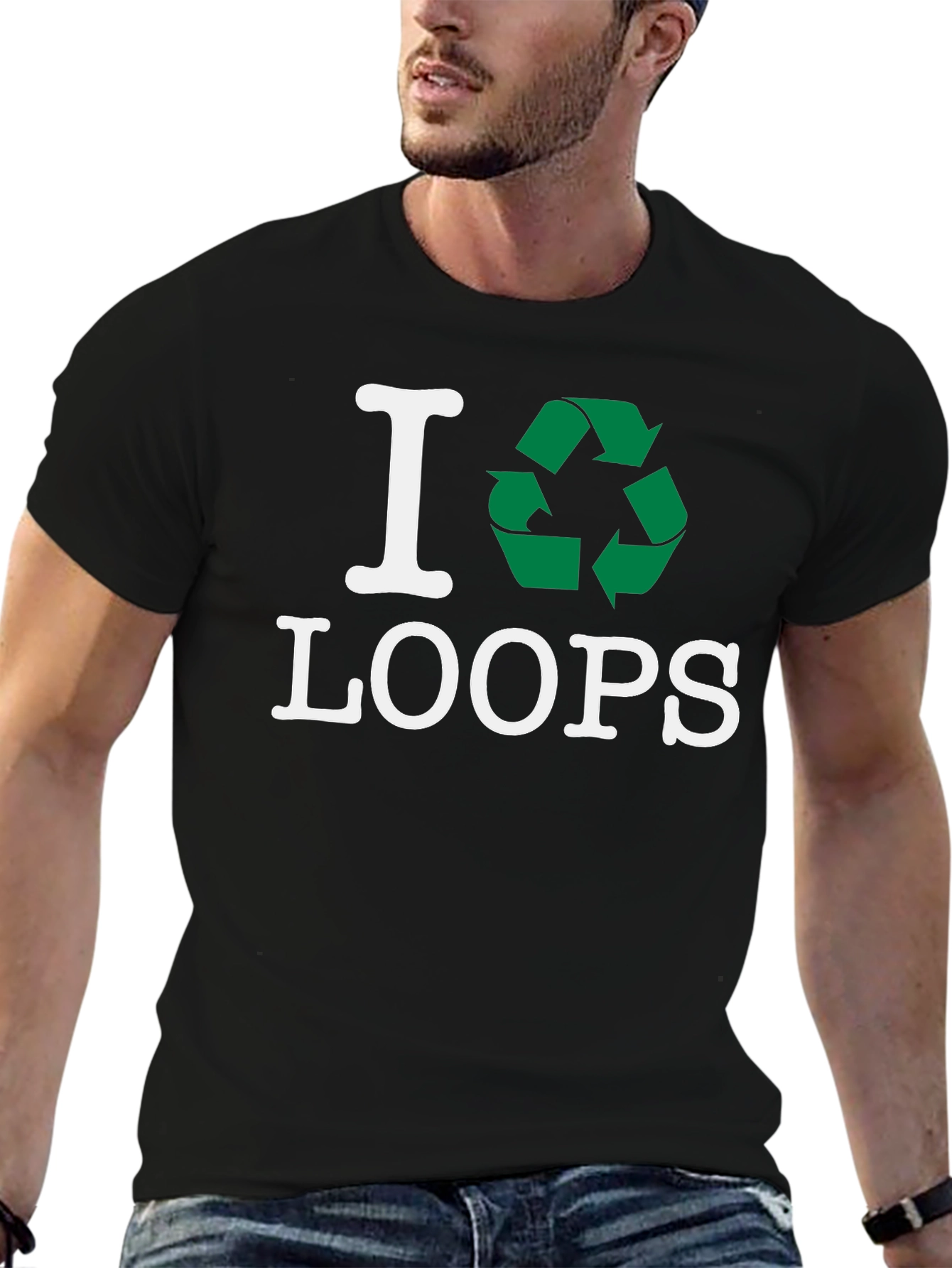 Black I Recycle Loops T-Shirt - Eco Friendly Fashion view 6