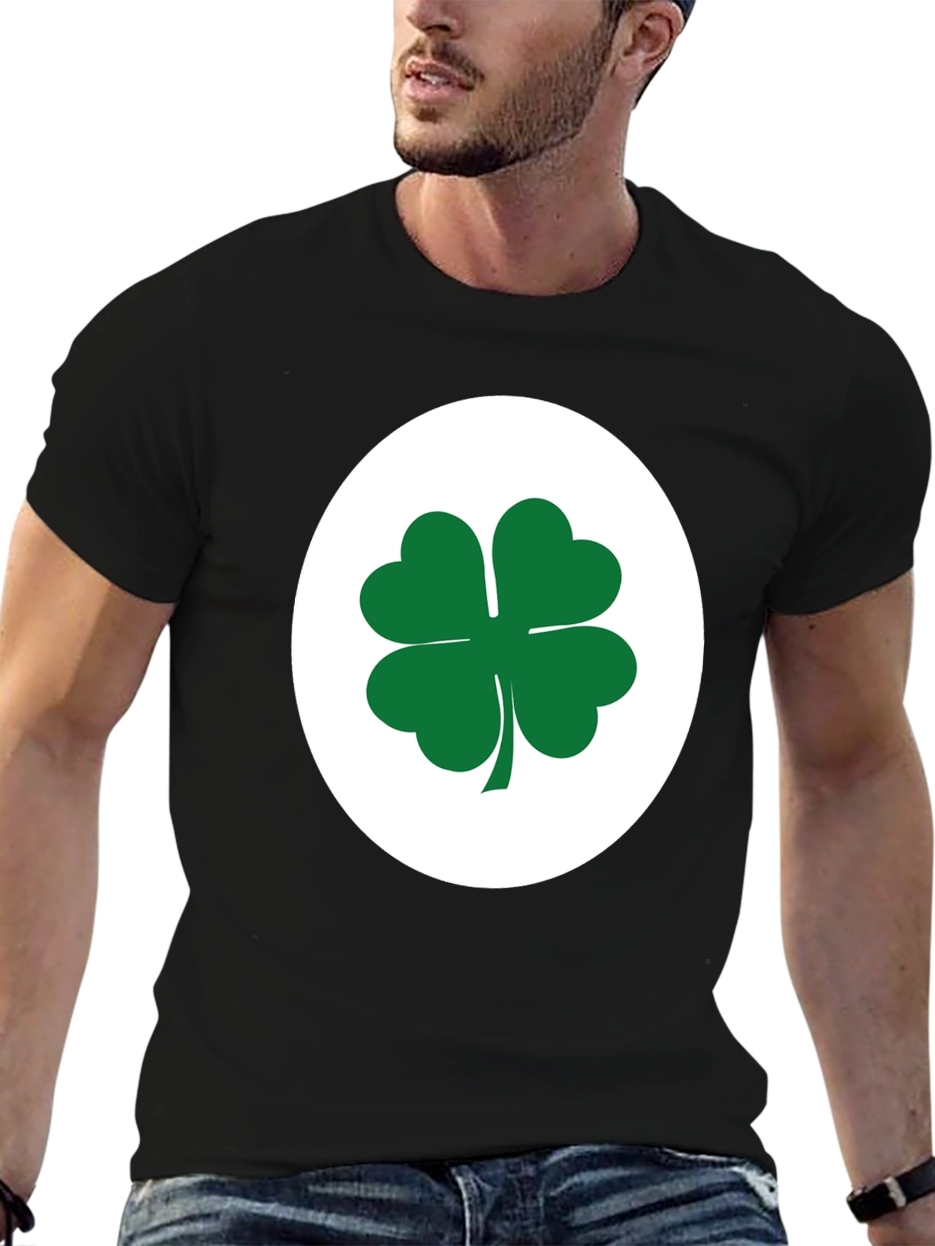 Black Lucky Shamrock Tee - Black Cotton Blend T-Shirt view 6