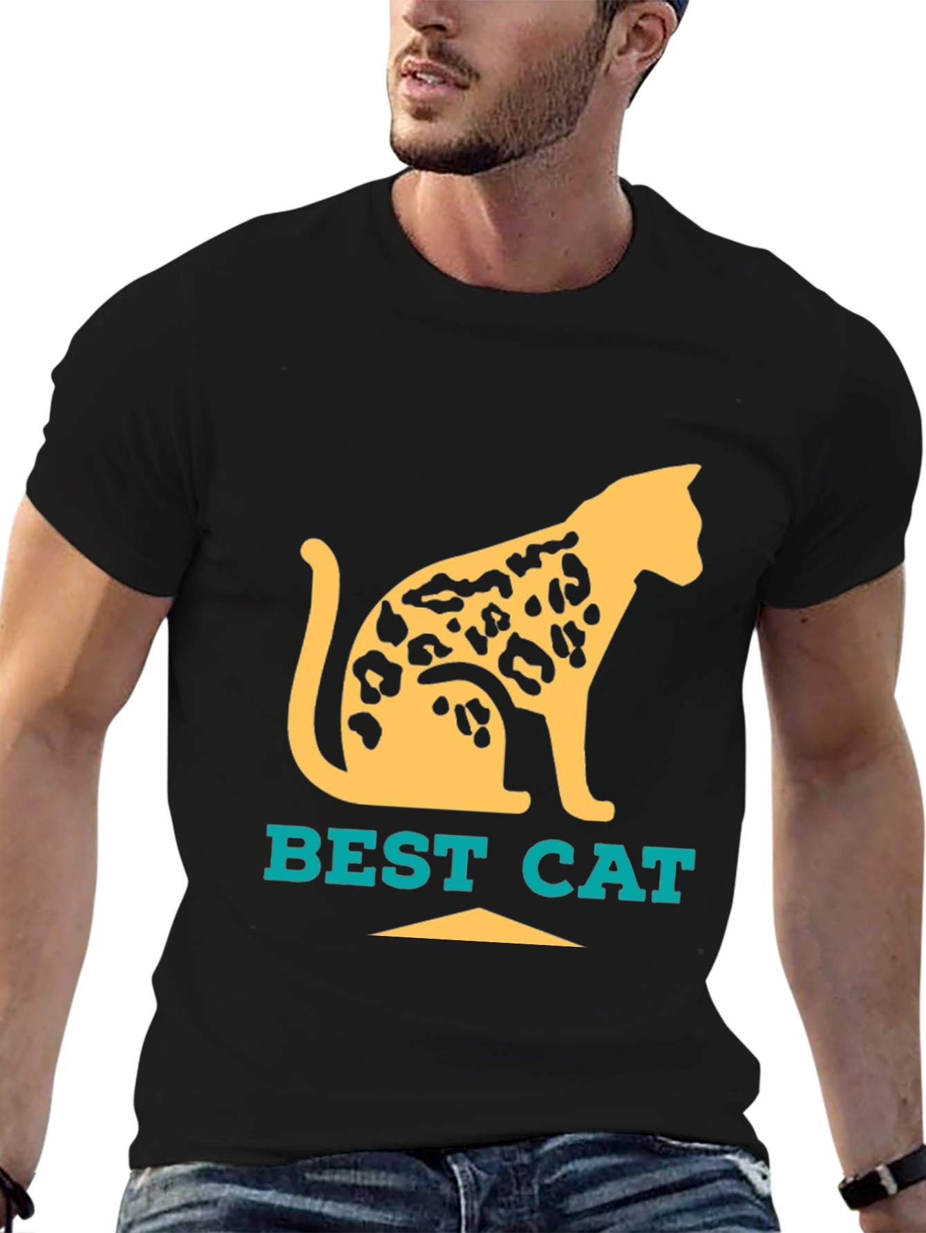 Black Best Cat Leopard Print T-Shirt - Cool Graphic Tee view 6