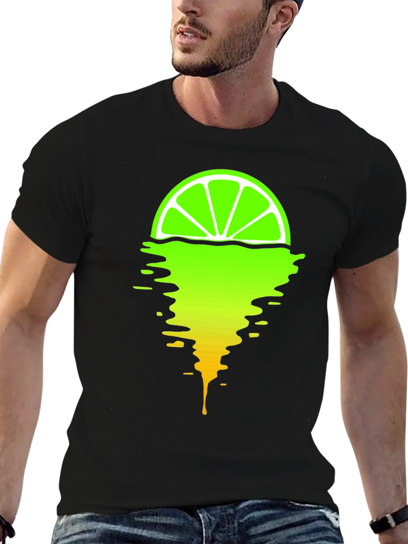 Black Melting Lime Graphic T-Shirt - Stylish Men's Tee view 6