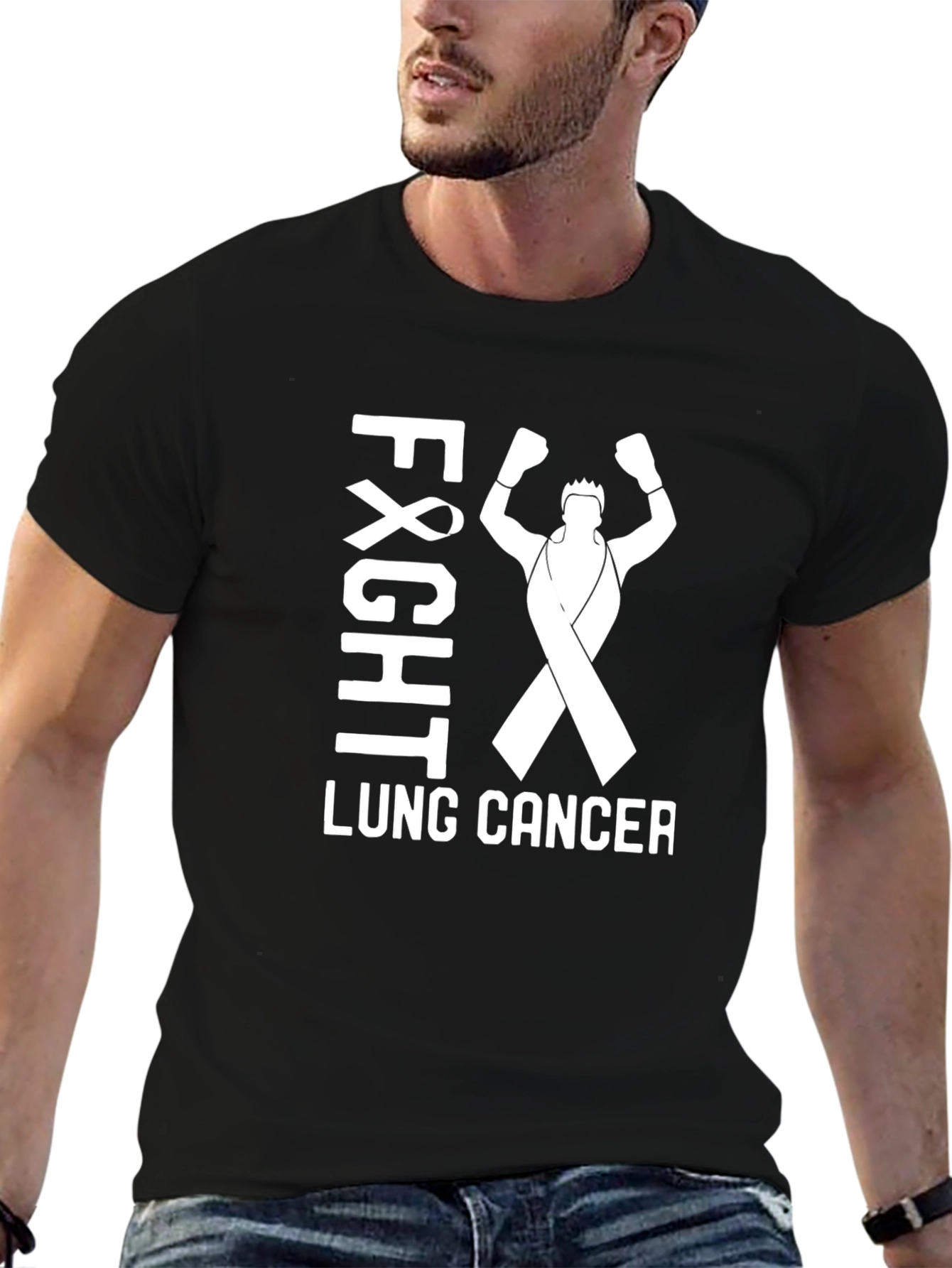 Black Fight Lung Cancer Awareness T-Shirt view 6