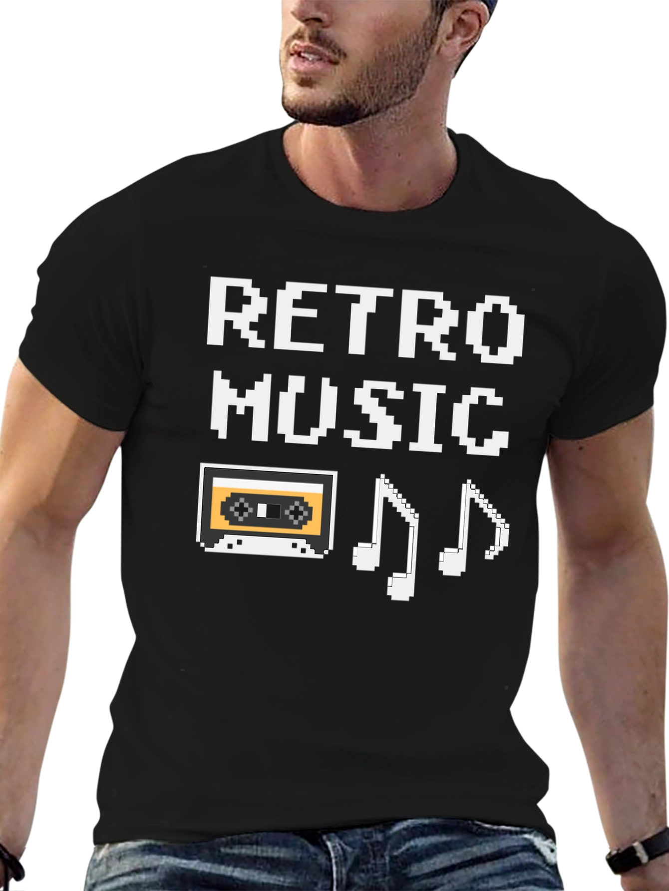 Black Retro Music Pixel T-Shirt - Vintage 8-Bit Style! view 6