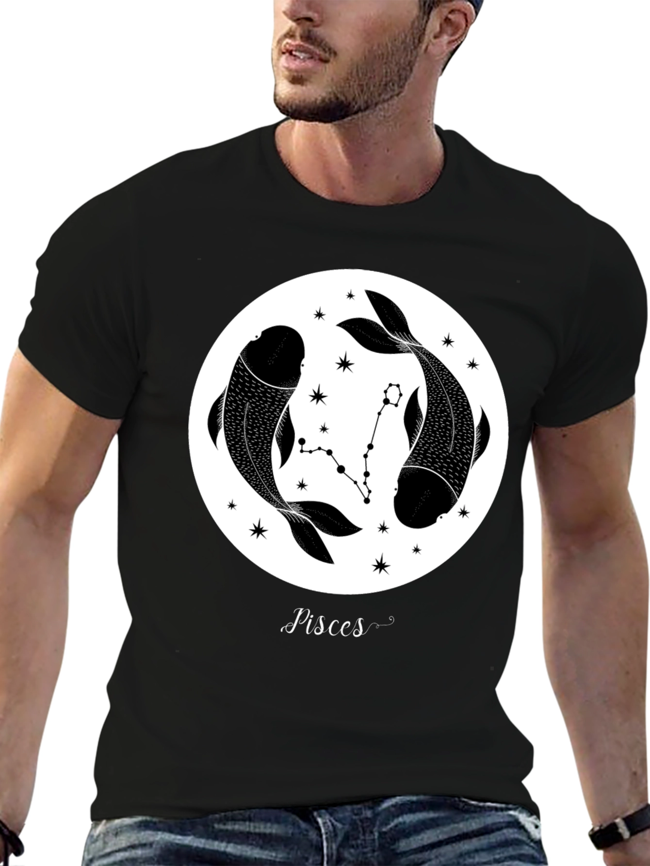 Black Pisces Zodiac Black Graphic Tee view 6
