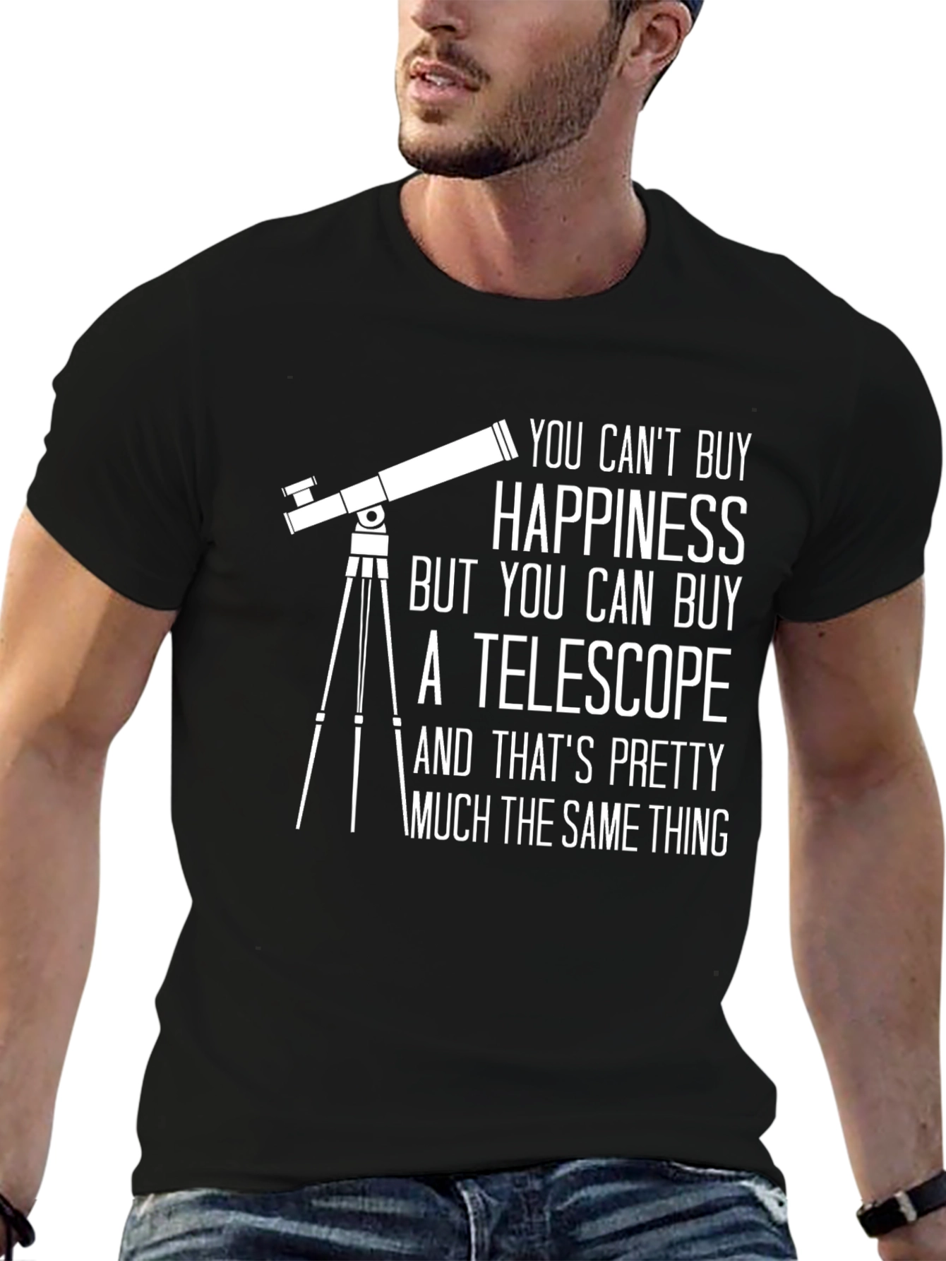 Black Telescope Happiness T-Shirt - Astronomy Gift view 6