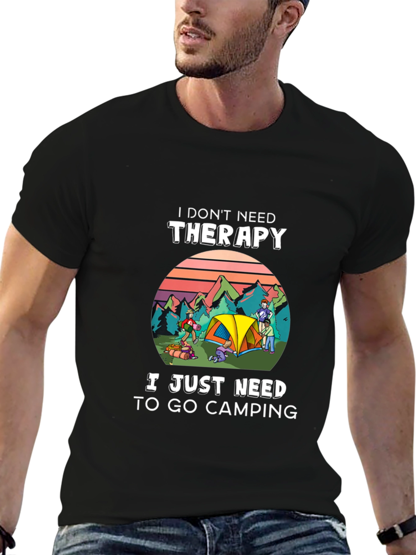 Black Camping Therapy T-Shirt - Nature Lover Tee view 6
