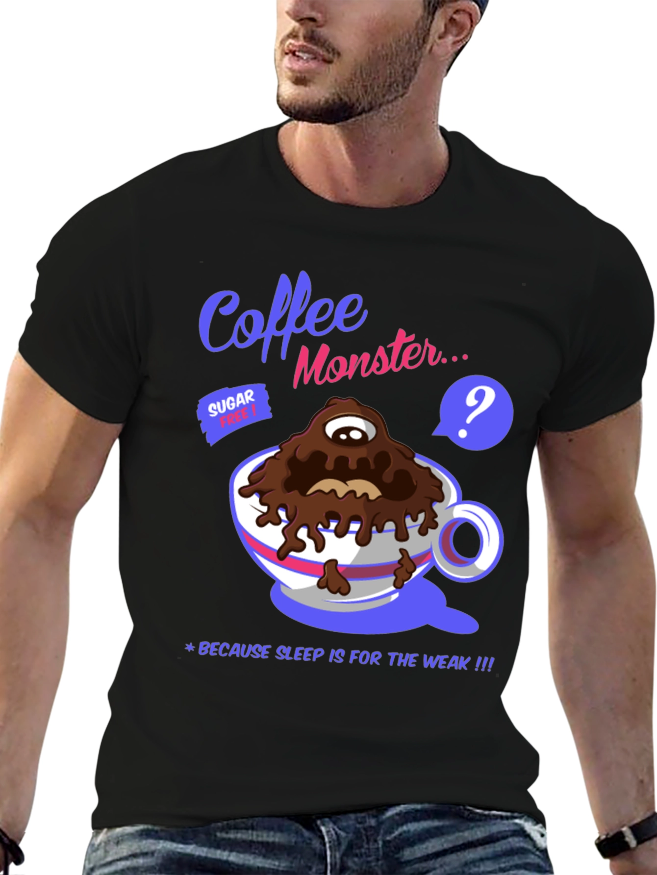 Black Coffee Monster Graphic T-Shirt - Sleep is for the Weak! view 6