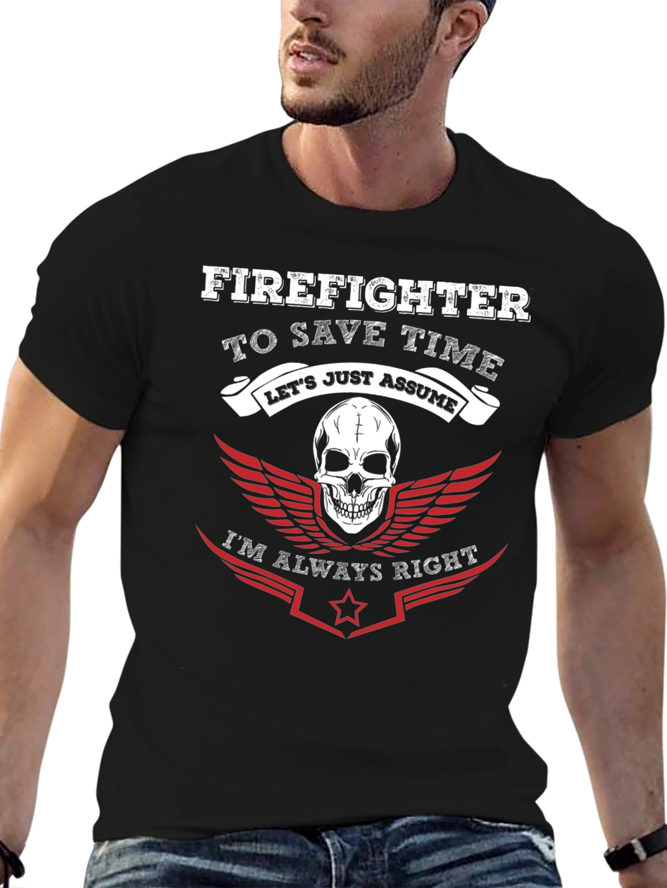 Black Firefighter Skull Graphic Tee - Always Right Humor view 6