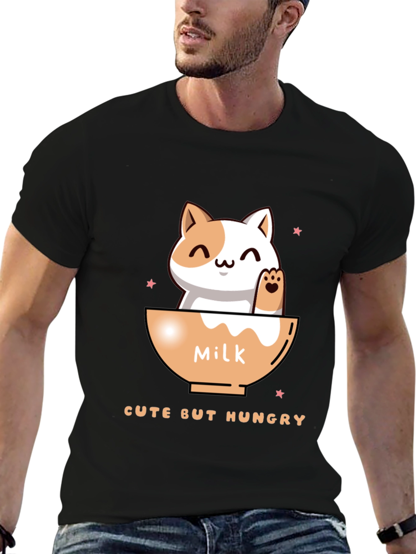 Black Cute But Hungry Cat Graphic Tee view 6