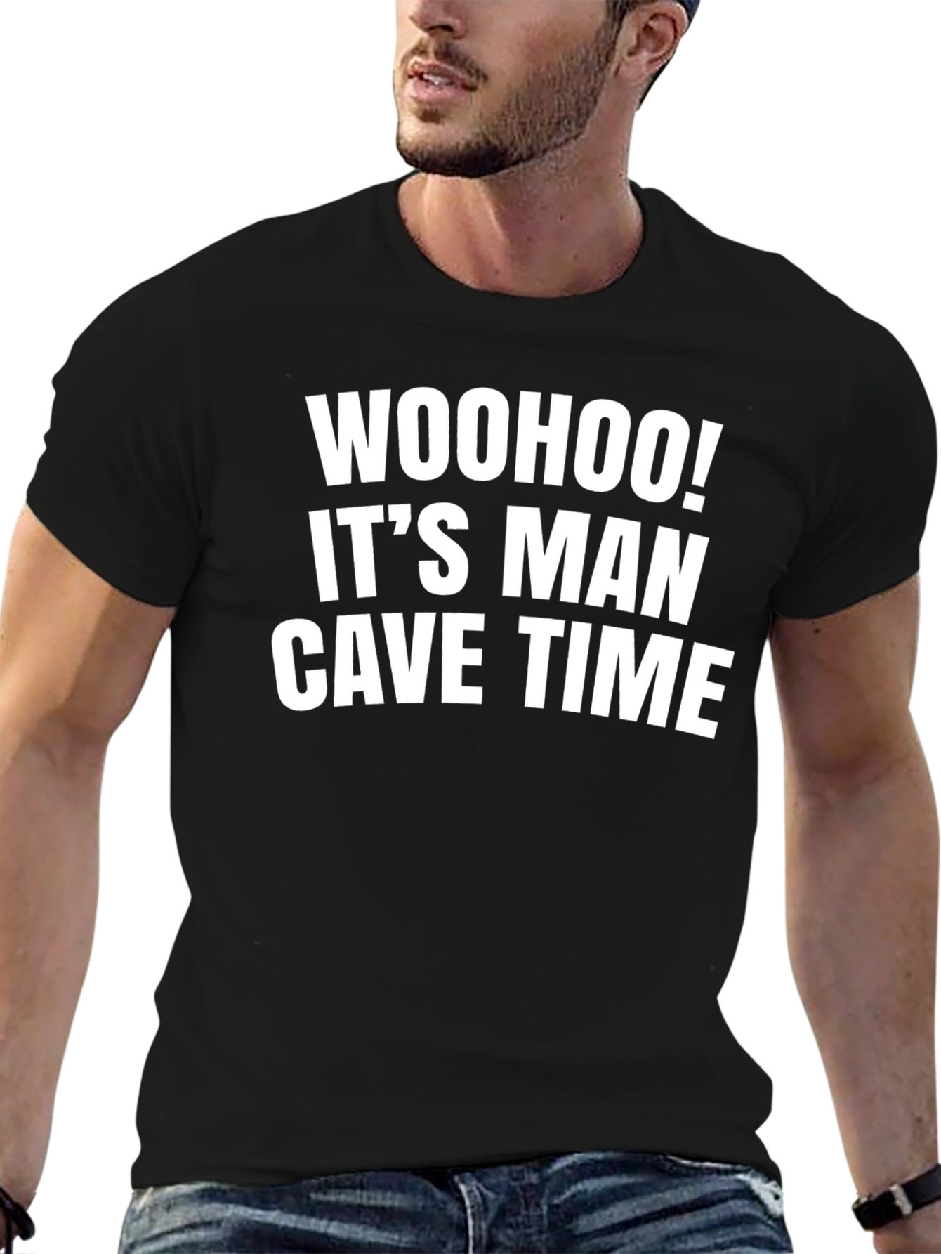 Black Man Cave Time T-Shirt - Black Graphic Tee view 6