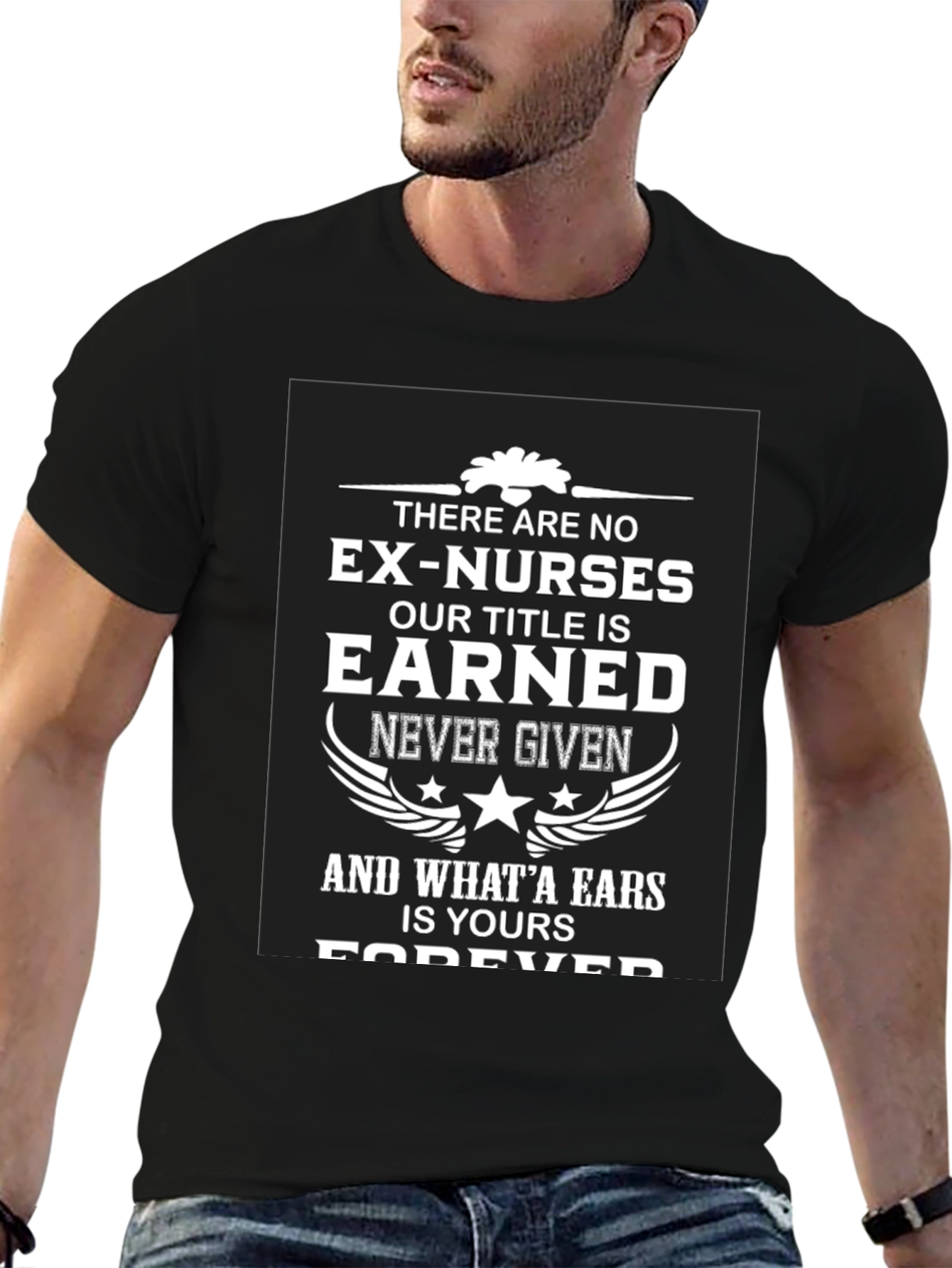 Black Earned Nurse T-Shirt - Forever a Nurse view 6