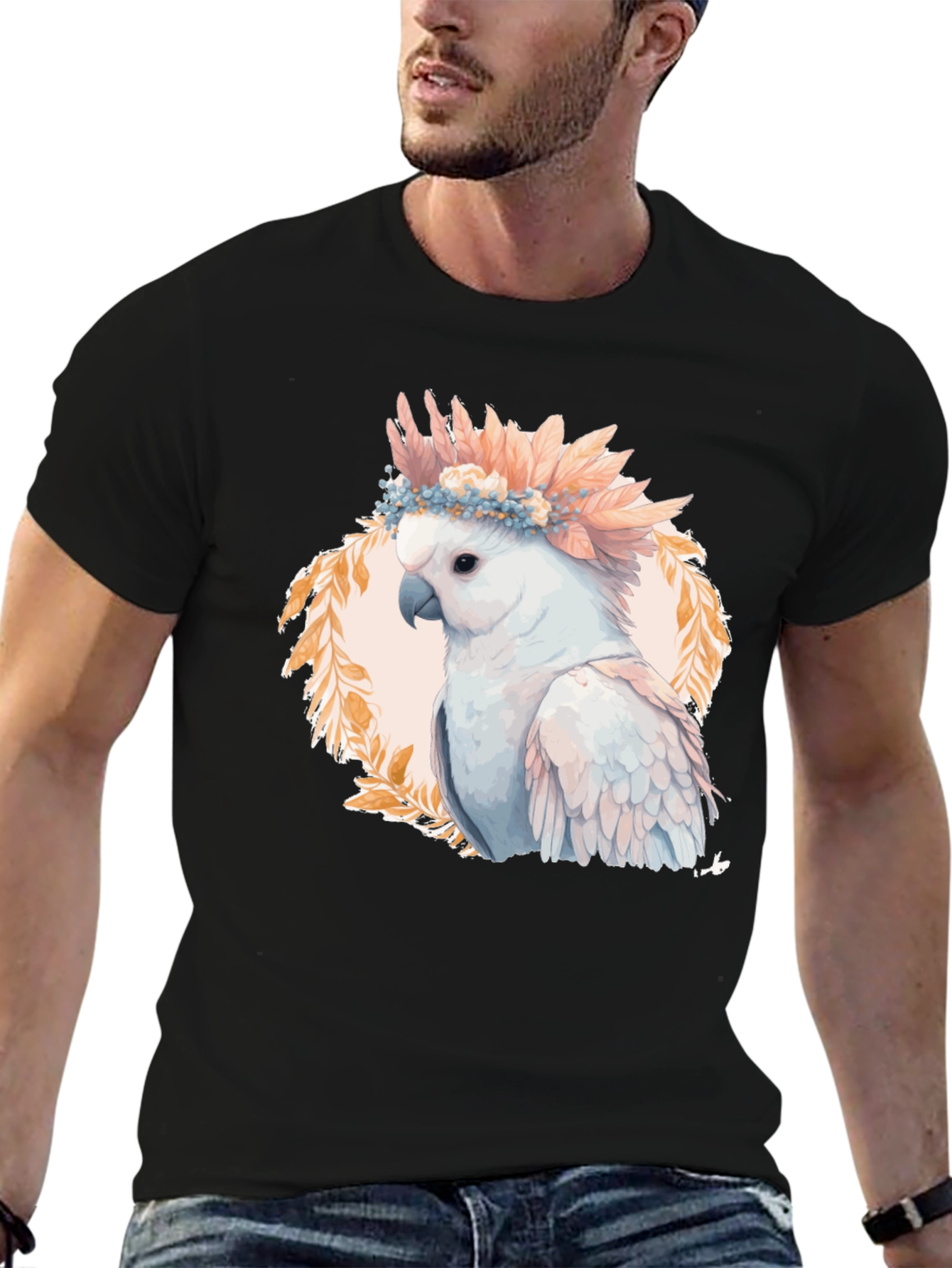 Black Cockatoo Flower Crown Graphic Tee view 6