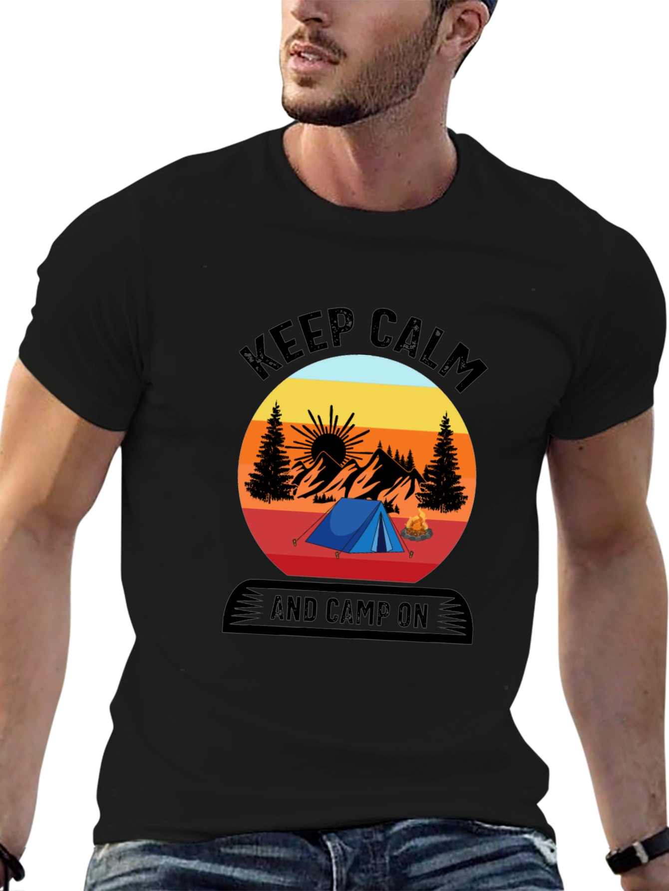 Black Keep Calm and Camp On T-Shirt view 6
