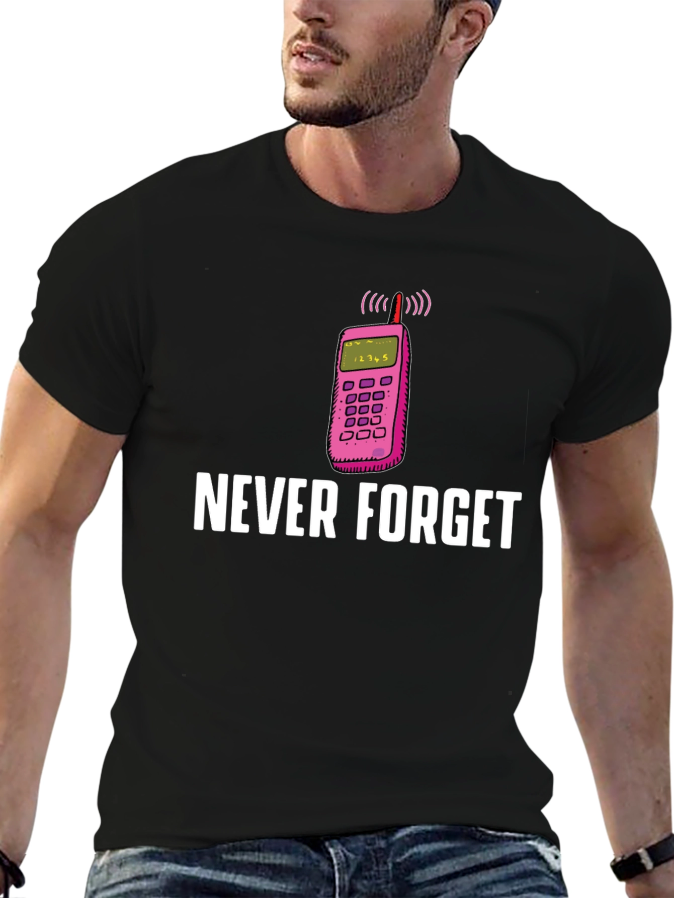 Black Retro Phone T-Shirt - Never Forget view 6