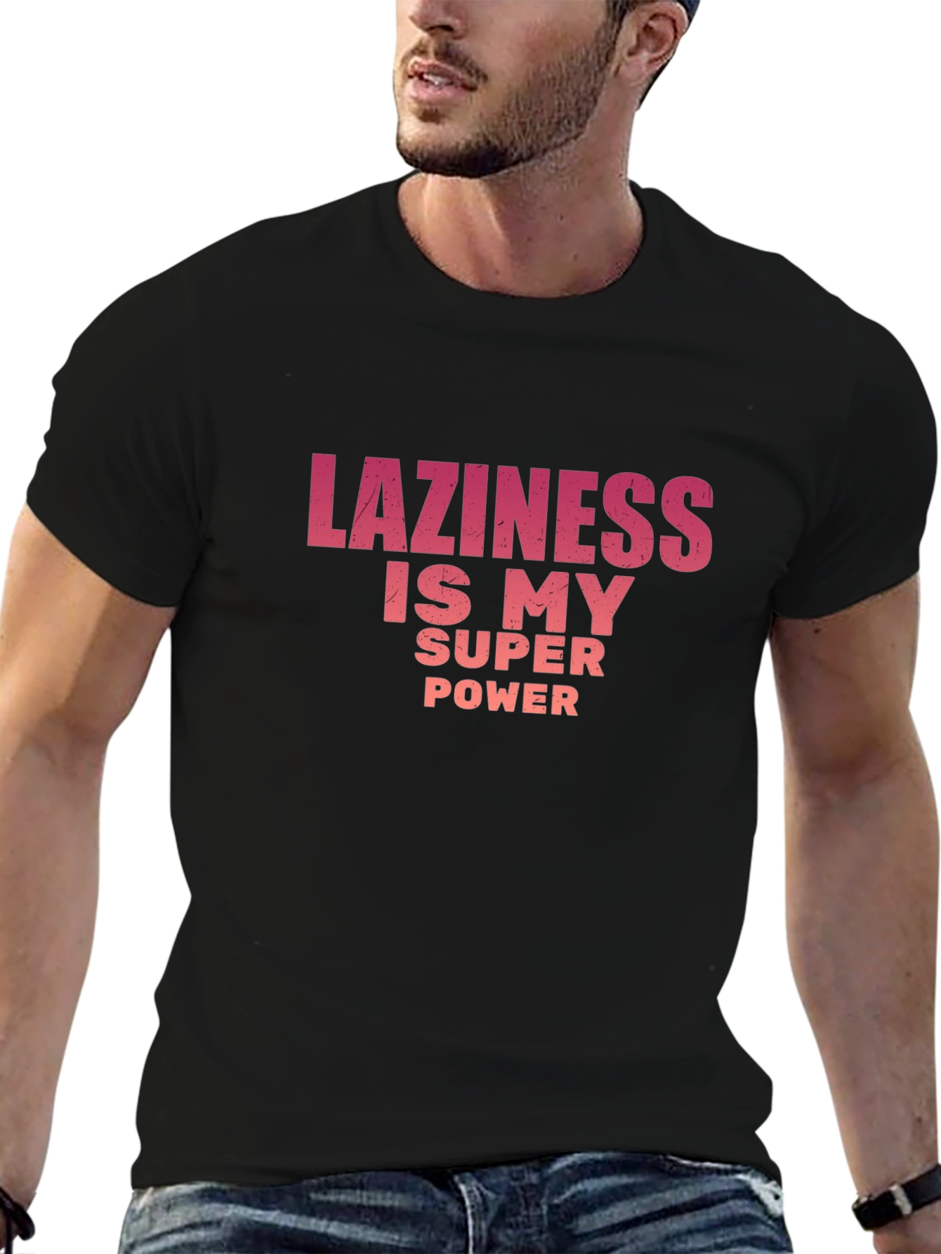 Black Funny Laziness is My Super Power Graphic T-Shirt view 6
