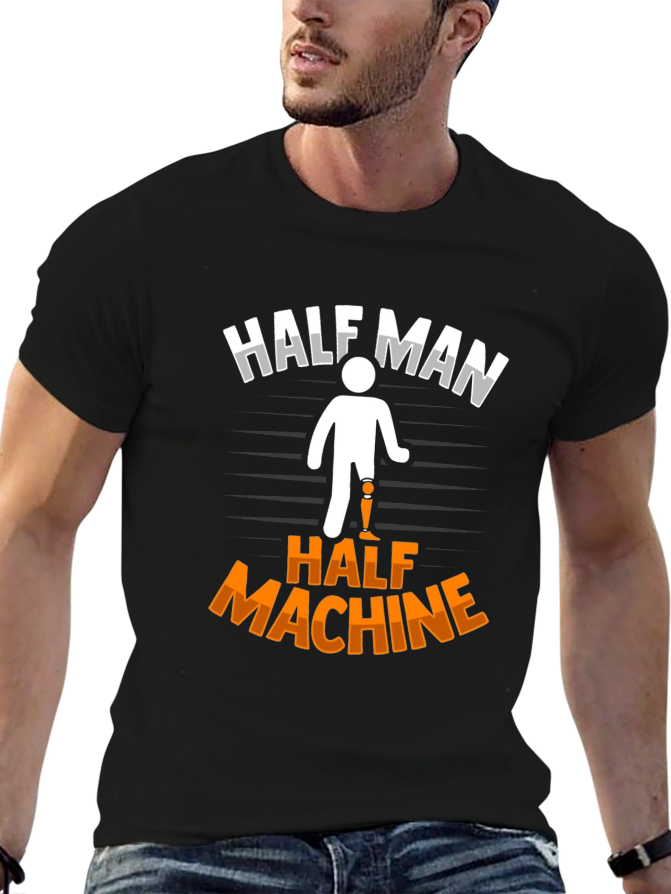 Black Half Man Half Machine Graphic Tee view 6