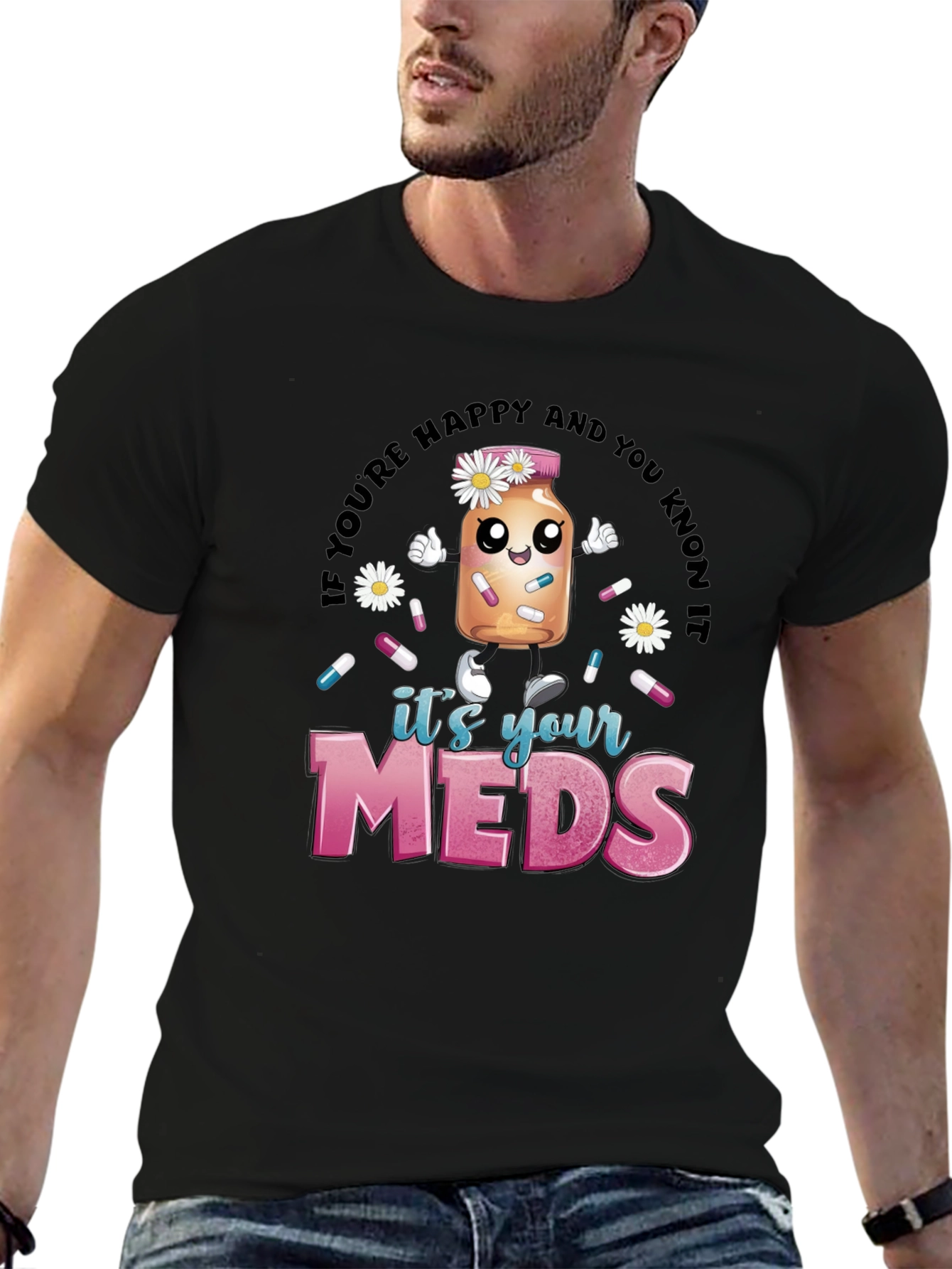 Black Humorous 'It's Your Meds' Graphic T-Shirt view 6