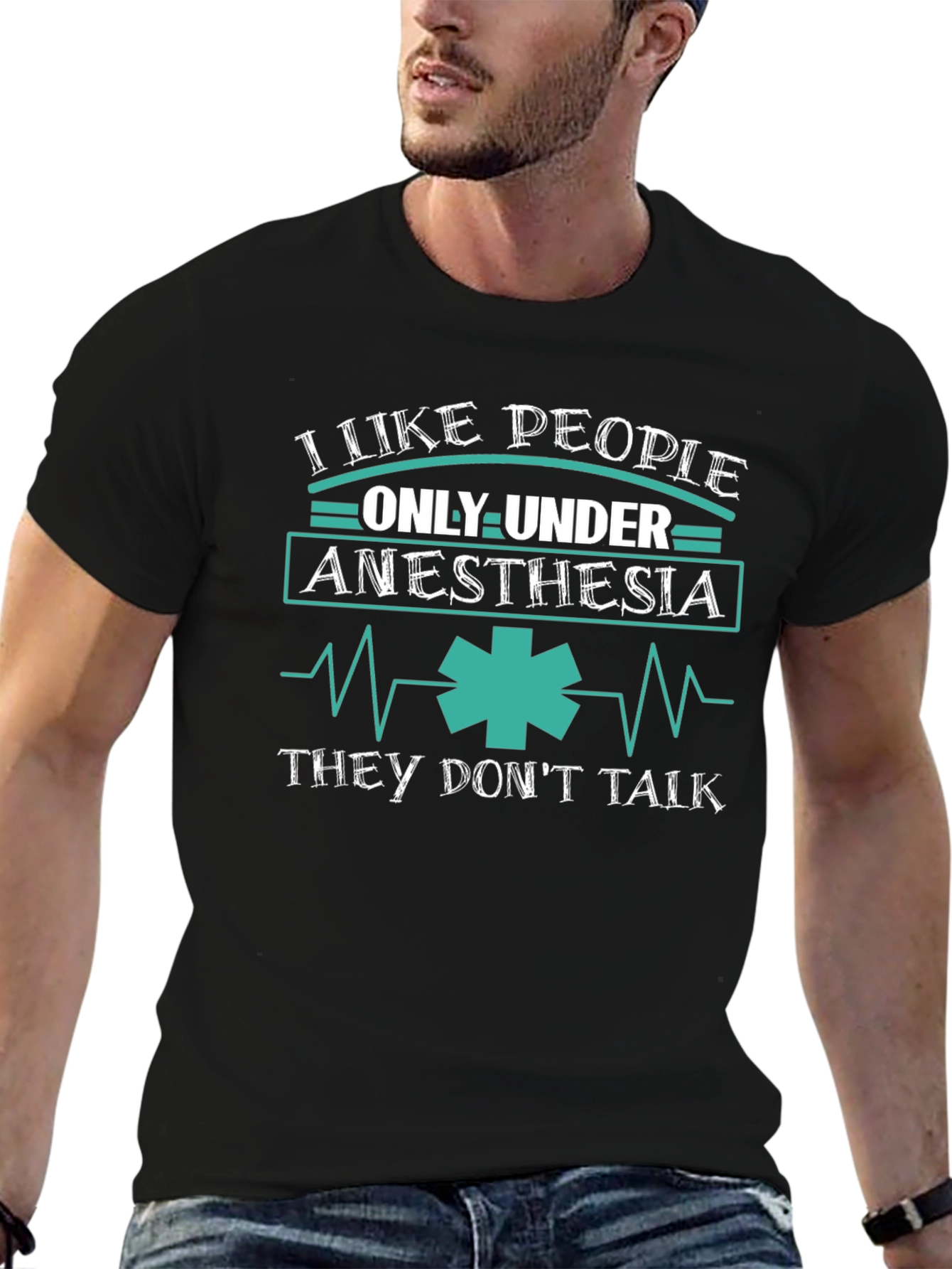 Black I Like People Only Under Anesthesia T-Shirt view 6