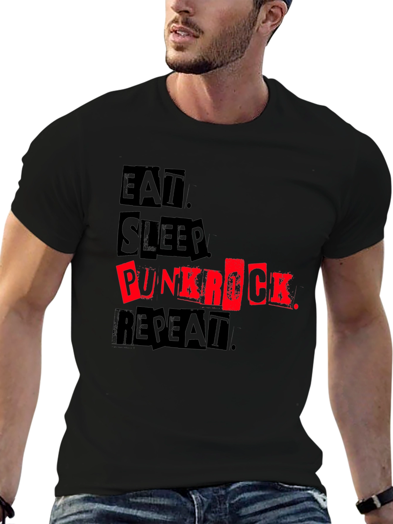 Black Eat Sleep Punk Rock Repeat Black Tee view 6