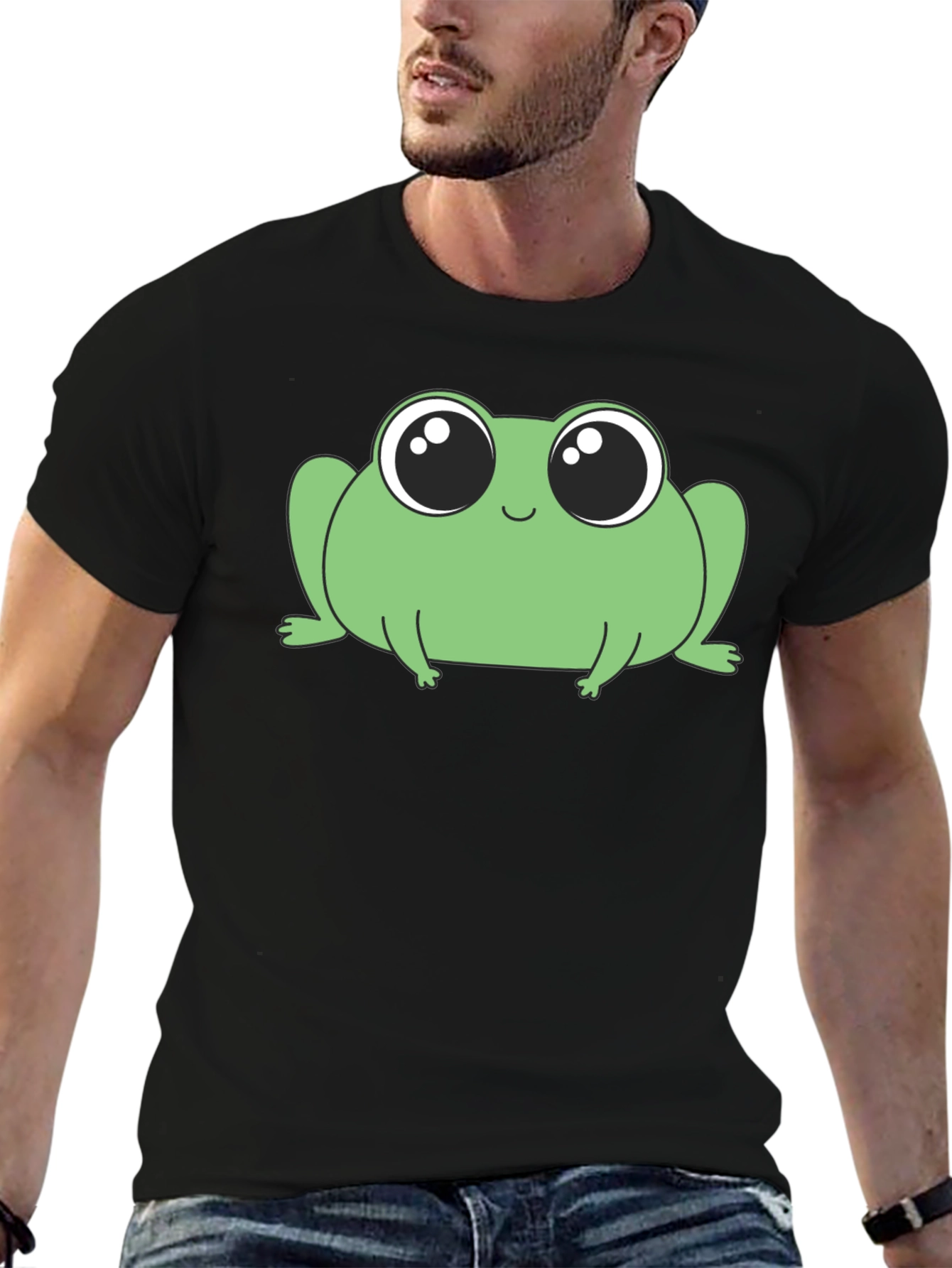 Black Cute Frog Graphic T-Shirt - Soft Cotton Blend view 6