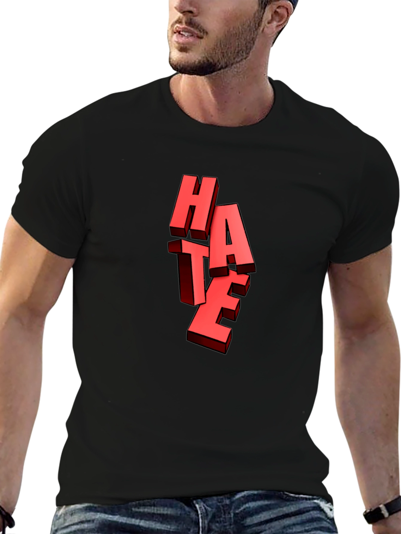 Black Bold "HATE" Graphic Tee - Edgy Statement Shirt view 6