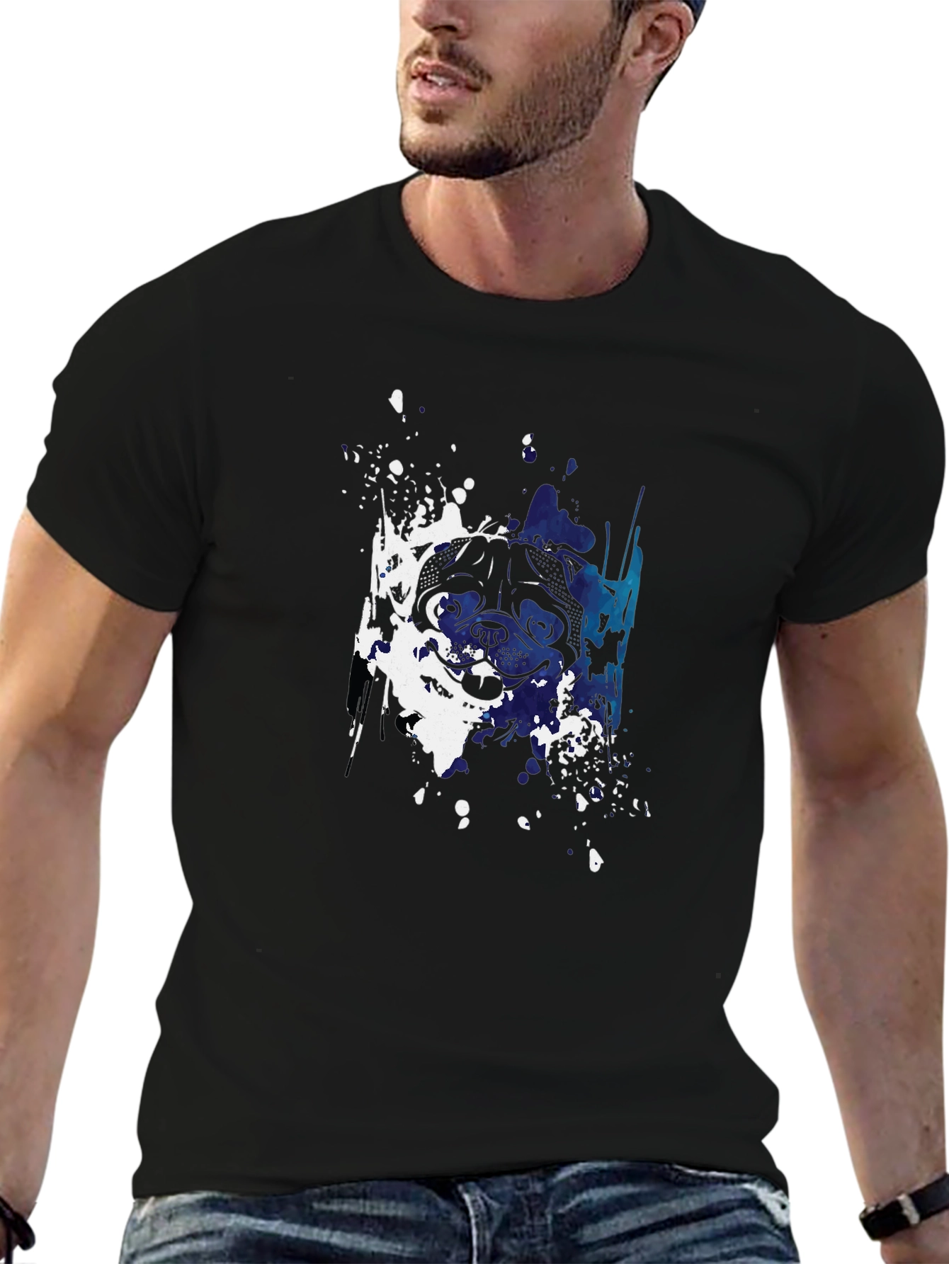 Black Dog Splatter Art Black T-Shirt view 6