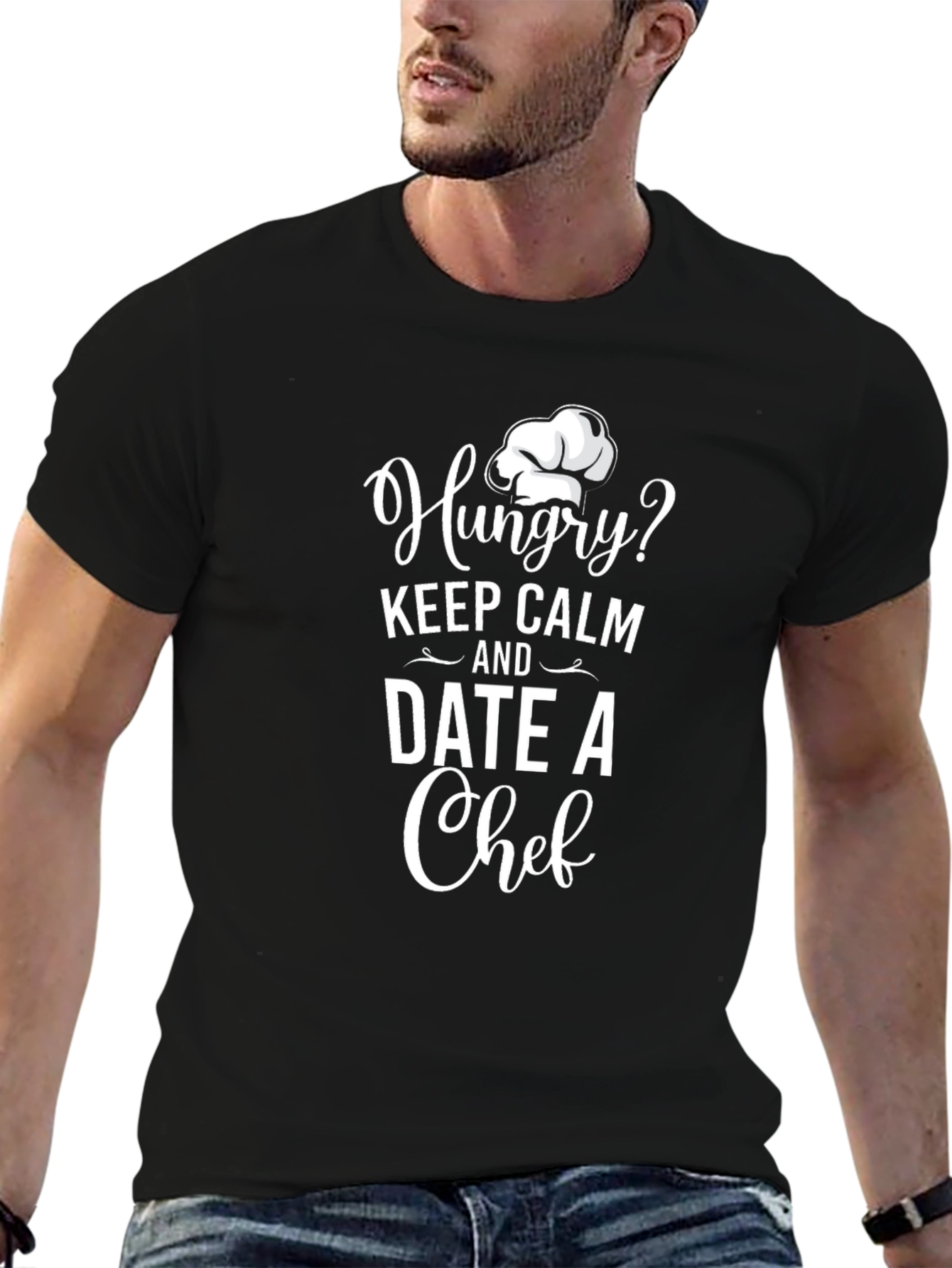 Black Funny Hungry? Date a Chef Black T-Shirt view 6